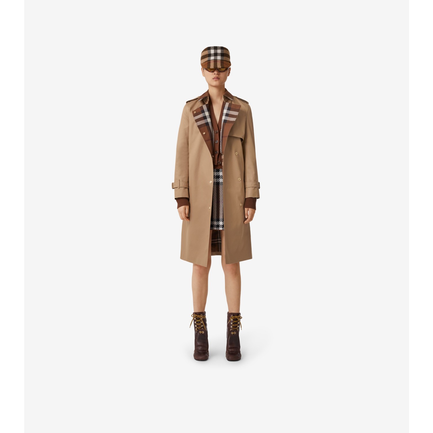 ロング チェックカラー ギャバジン トレンチコート (キャメル) - ウィメンズ, コットンギャバジン | Burberry®公式サイト