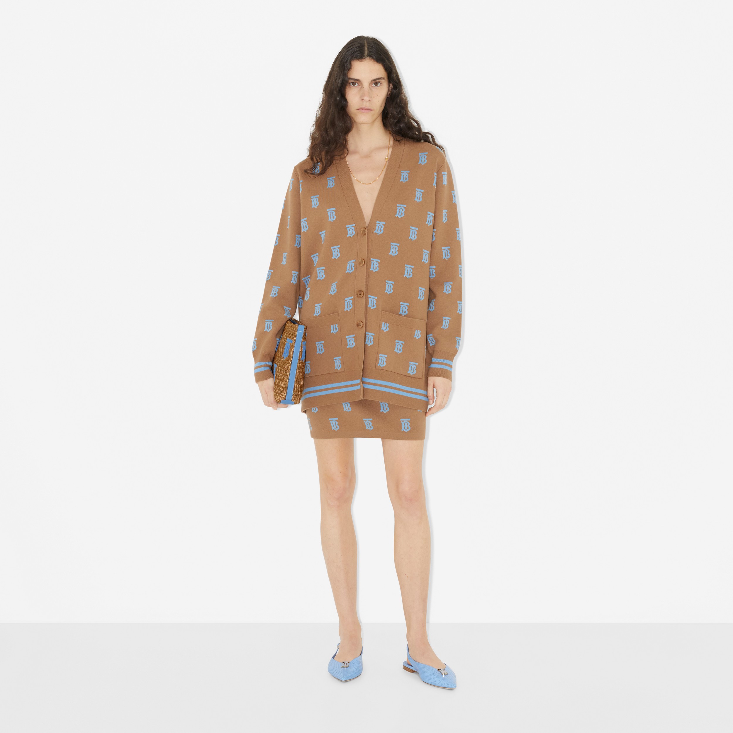 Monogram Wool Silk Blend Jacquard Mini Skirt in Camel - Women | Burberry® Official - 2