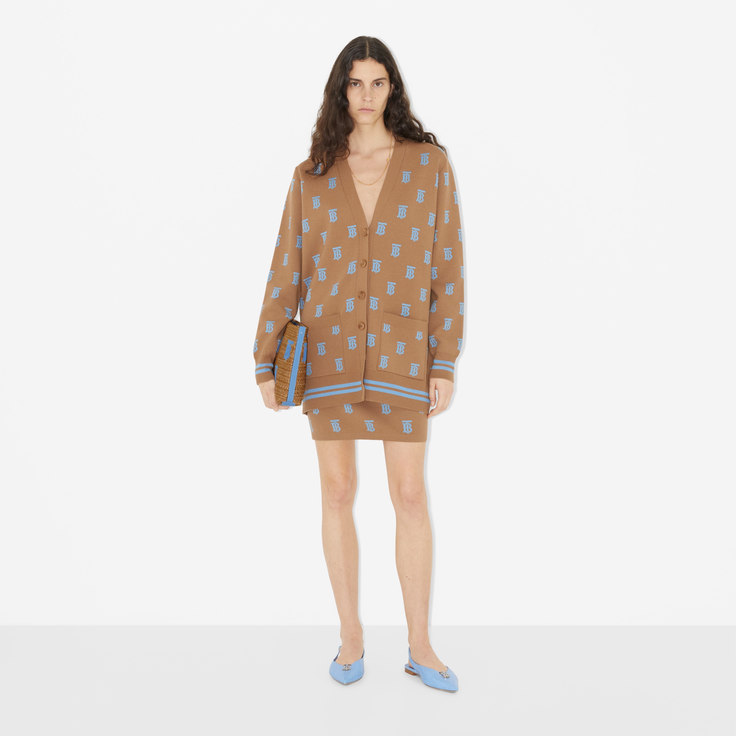 Minissaia de lã e seda com monograma em jacquard (Camel) - Mulheres | Burberry® oficial - 2