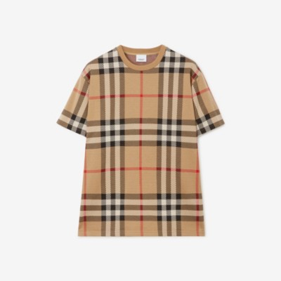 Shop Burberry Check Cotton T-shirt In Archive Beige