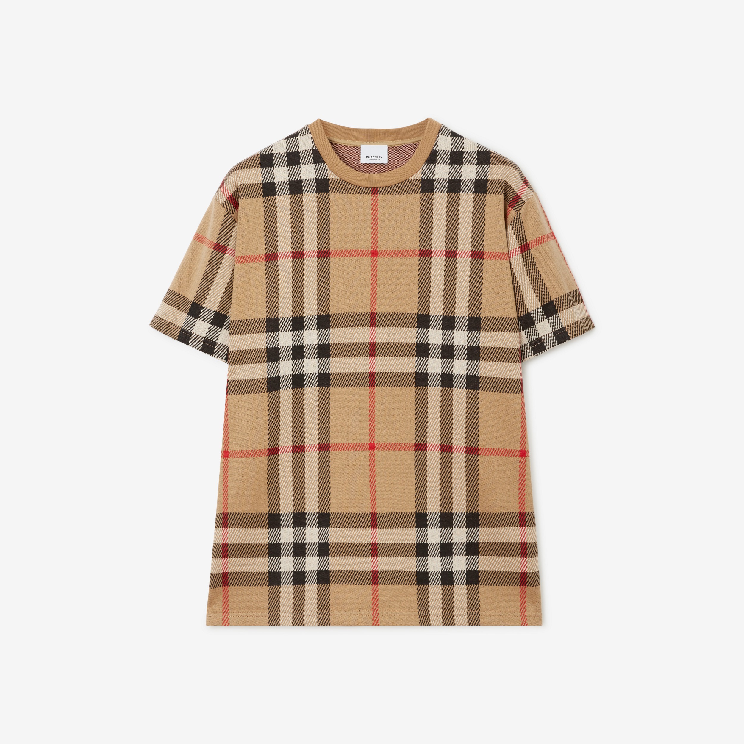 T-shirt en jacquard de coton Check (Beige D'archive) - Homme | Site officiel Burberry® - 1