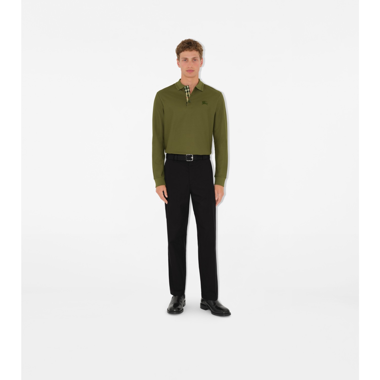 Long sleeve Cotton Polo Shirt in Olive Men Burberry Official