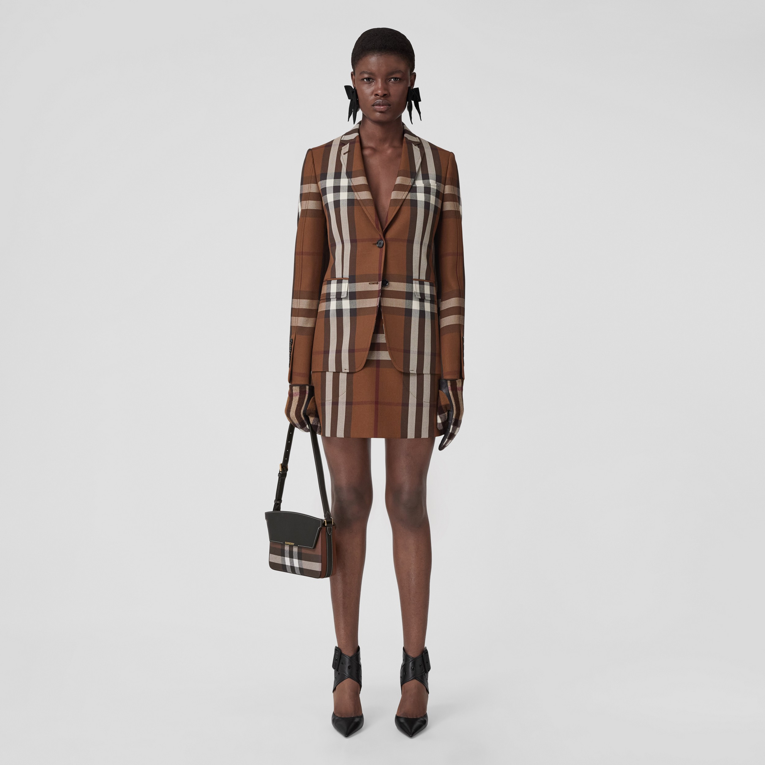 Check Wool Cotton Jacquard Tailored Jacket in Dark Birch Brown - Women | Burberry® Official - 2