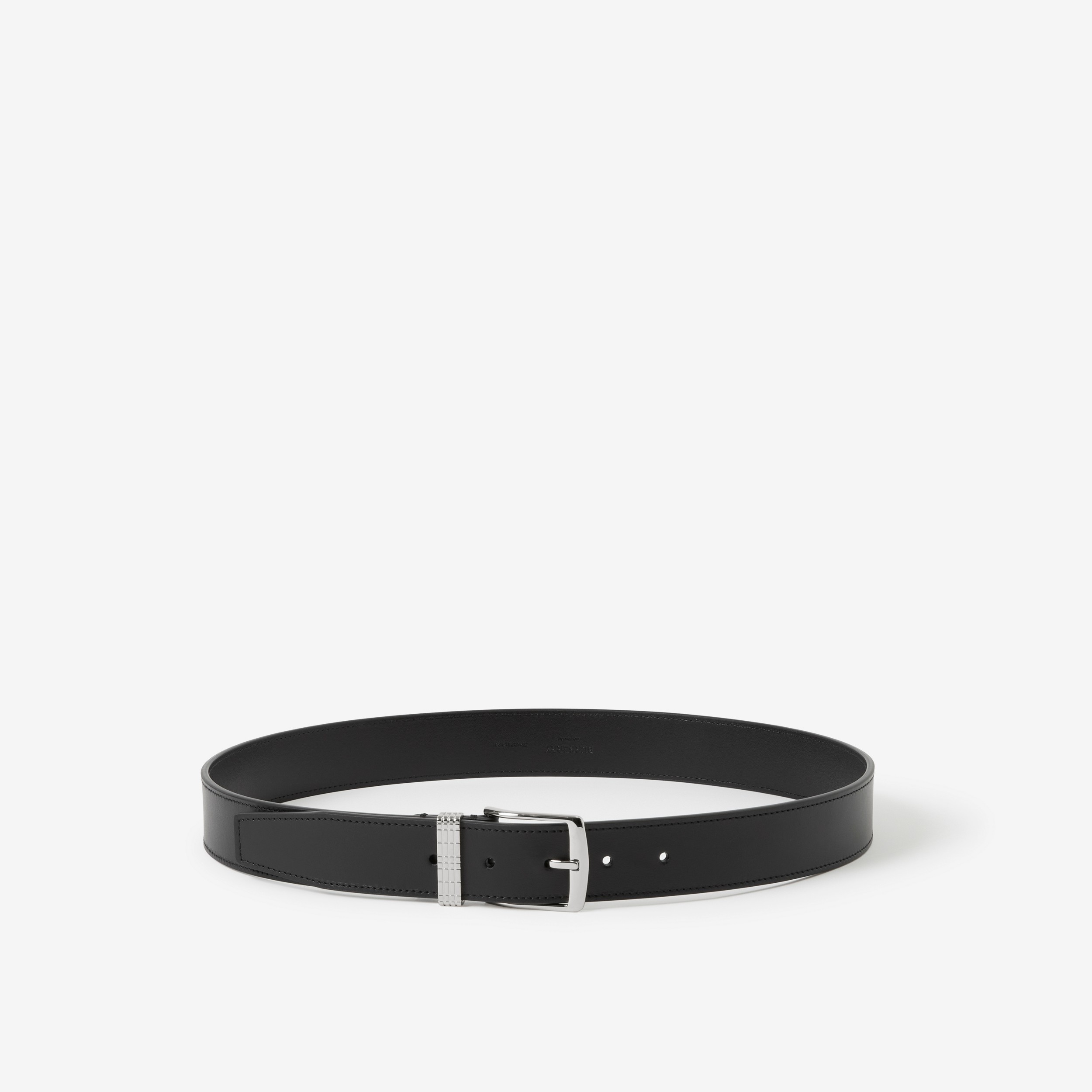 Check and Leather Belt in Black/silver - Men | Burberry® Official - 1