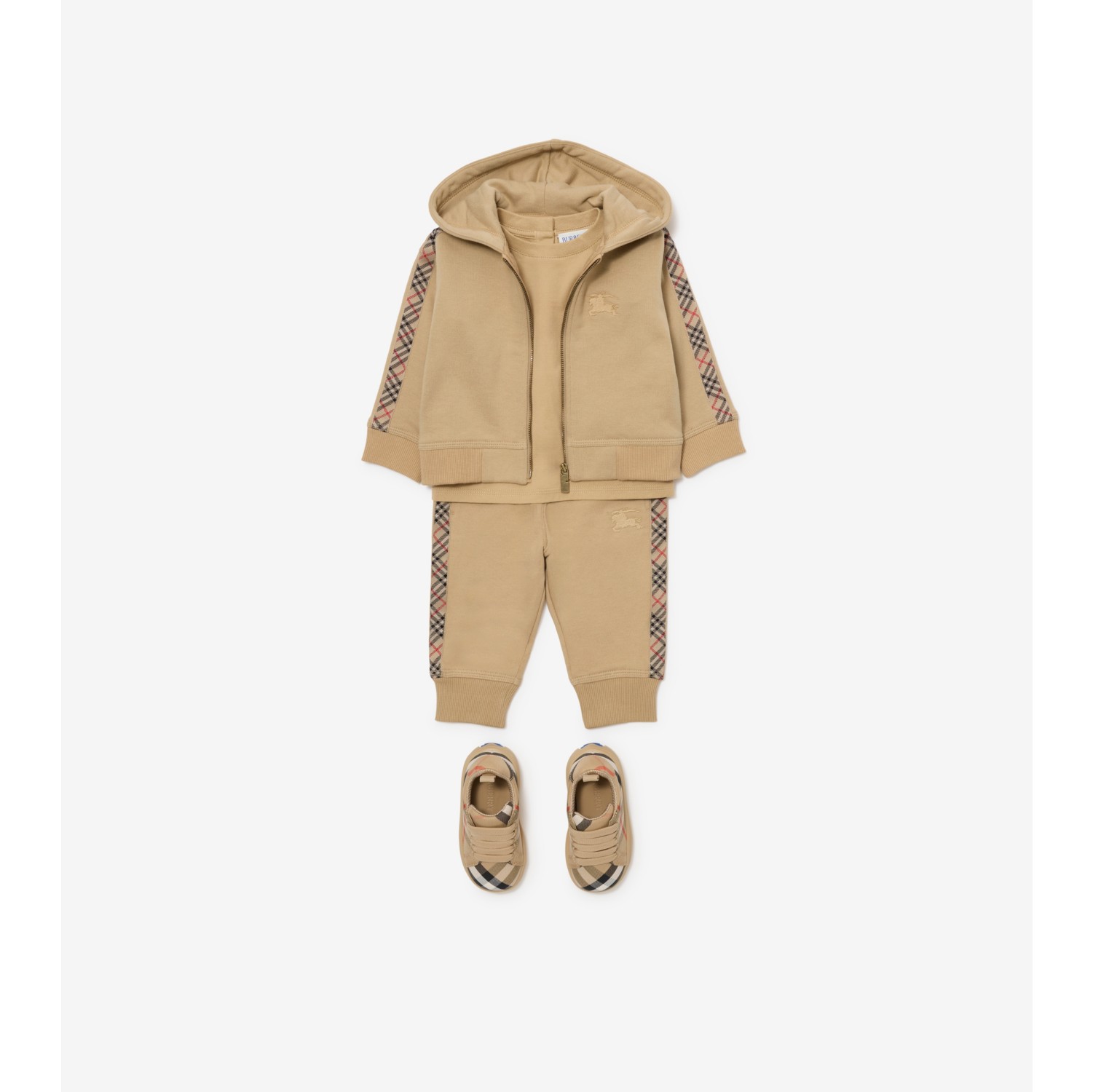 Check Trim Cotton Jogging Pants in Sand beige - Children