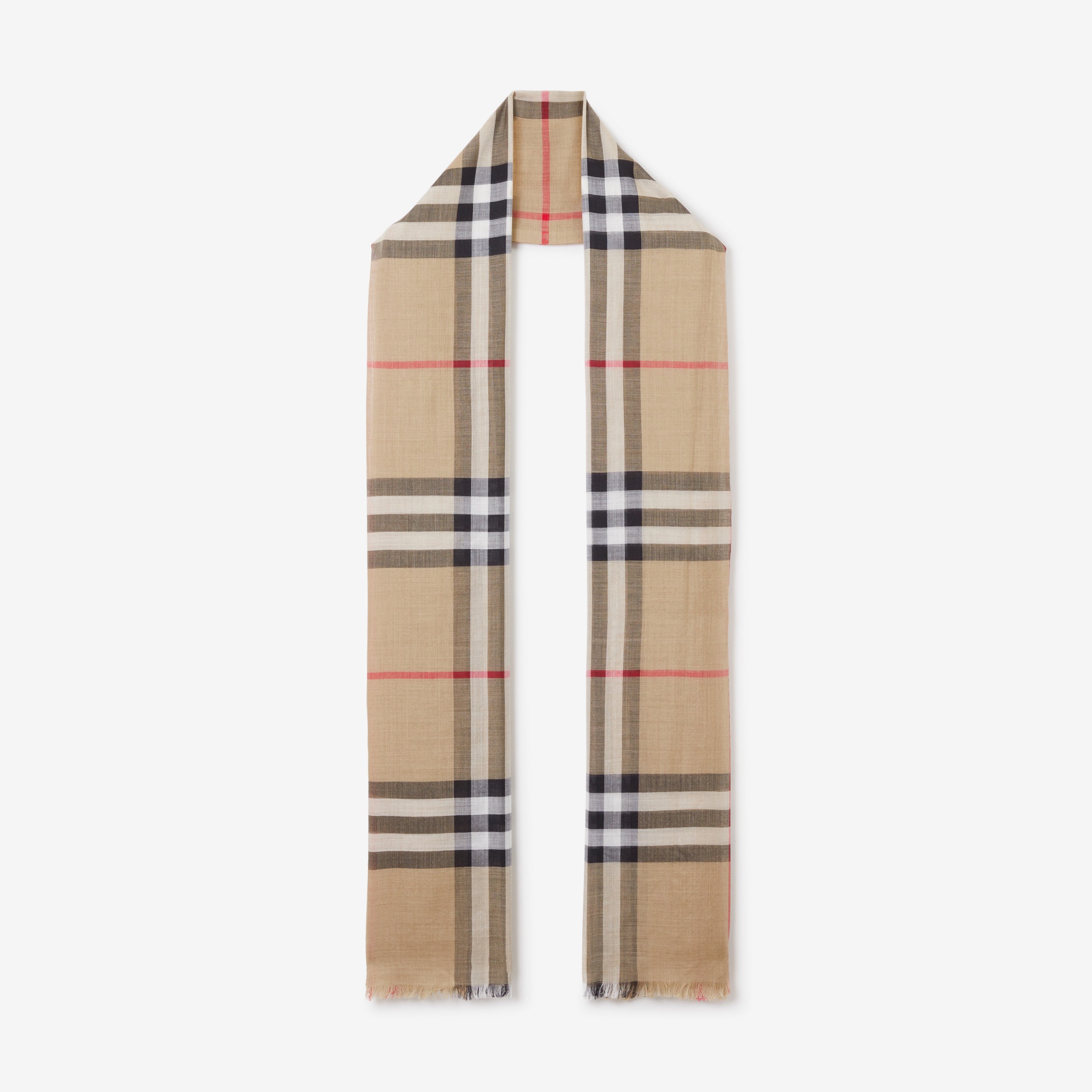 Echarpe leve de lã e seda Check (Bege Clássico) | Burberry® oficial - 1