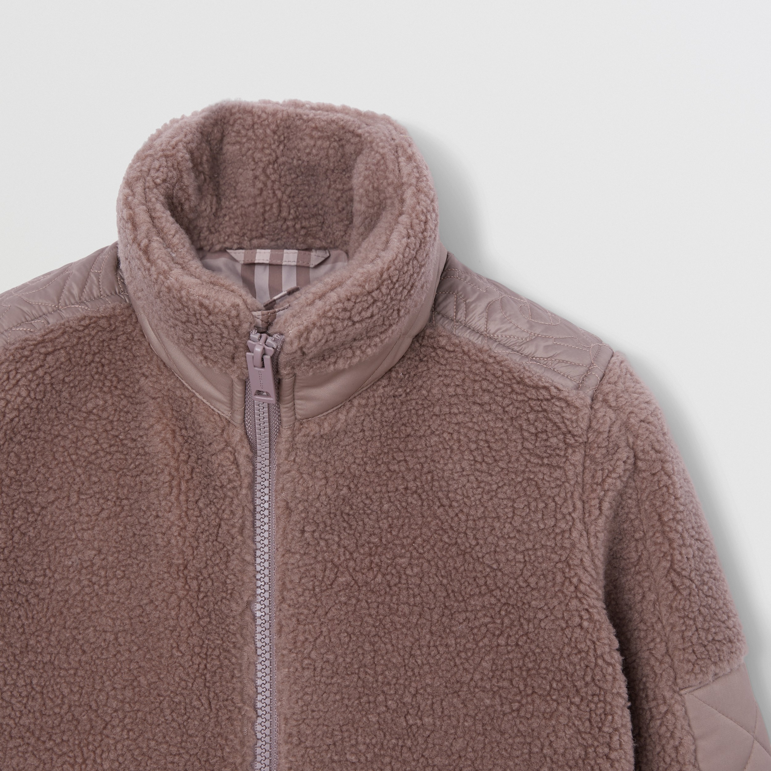 Monogram Quilted Panel Fleece Jacket in Grey Mink - Girl | Burberry® Official - 3
