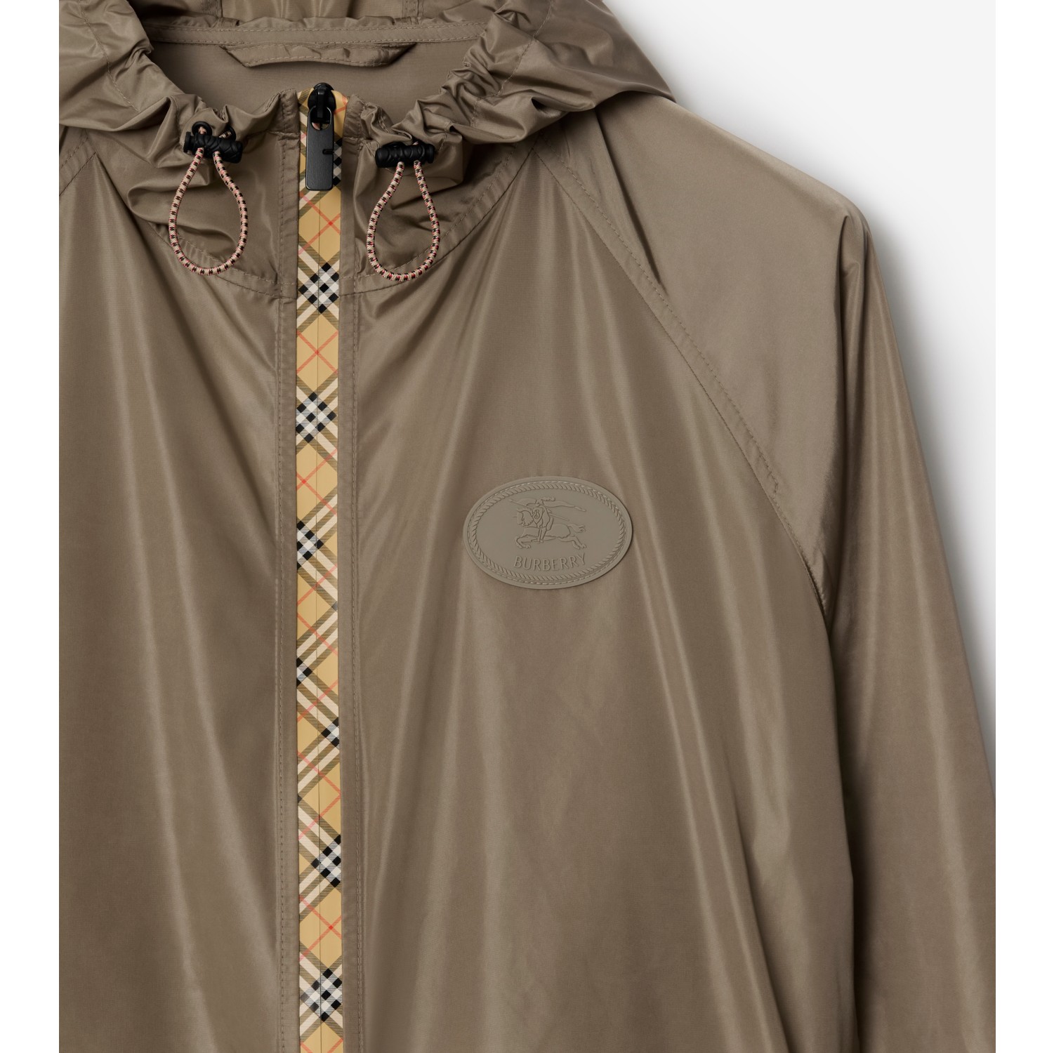 Check Trim Nylon Hooded Jacket