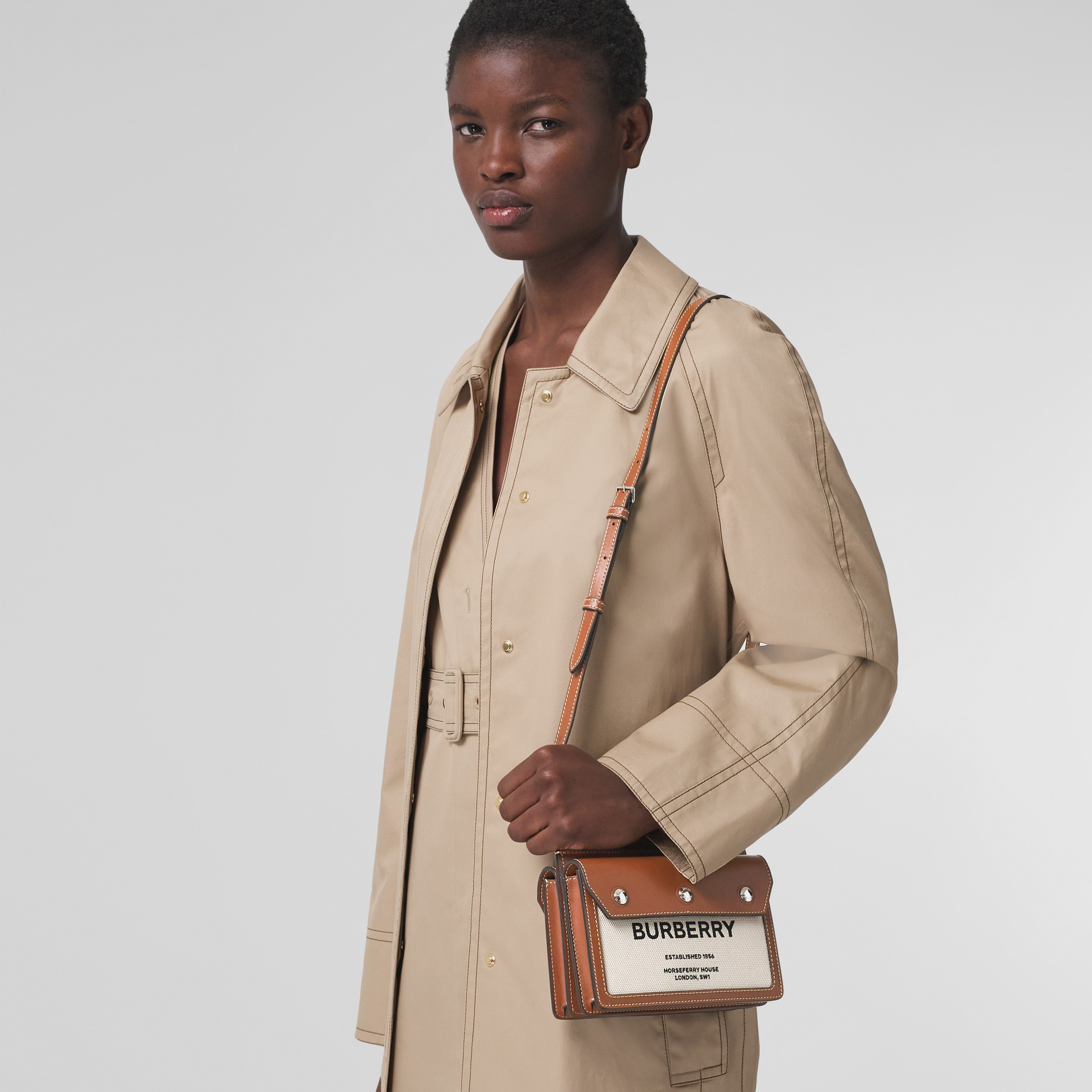 Mini Horseferry Print Title Bag with Pocket Detail in Natural/malt Brown - Women | Burberry® Official - 3