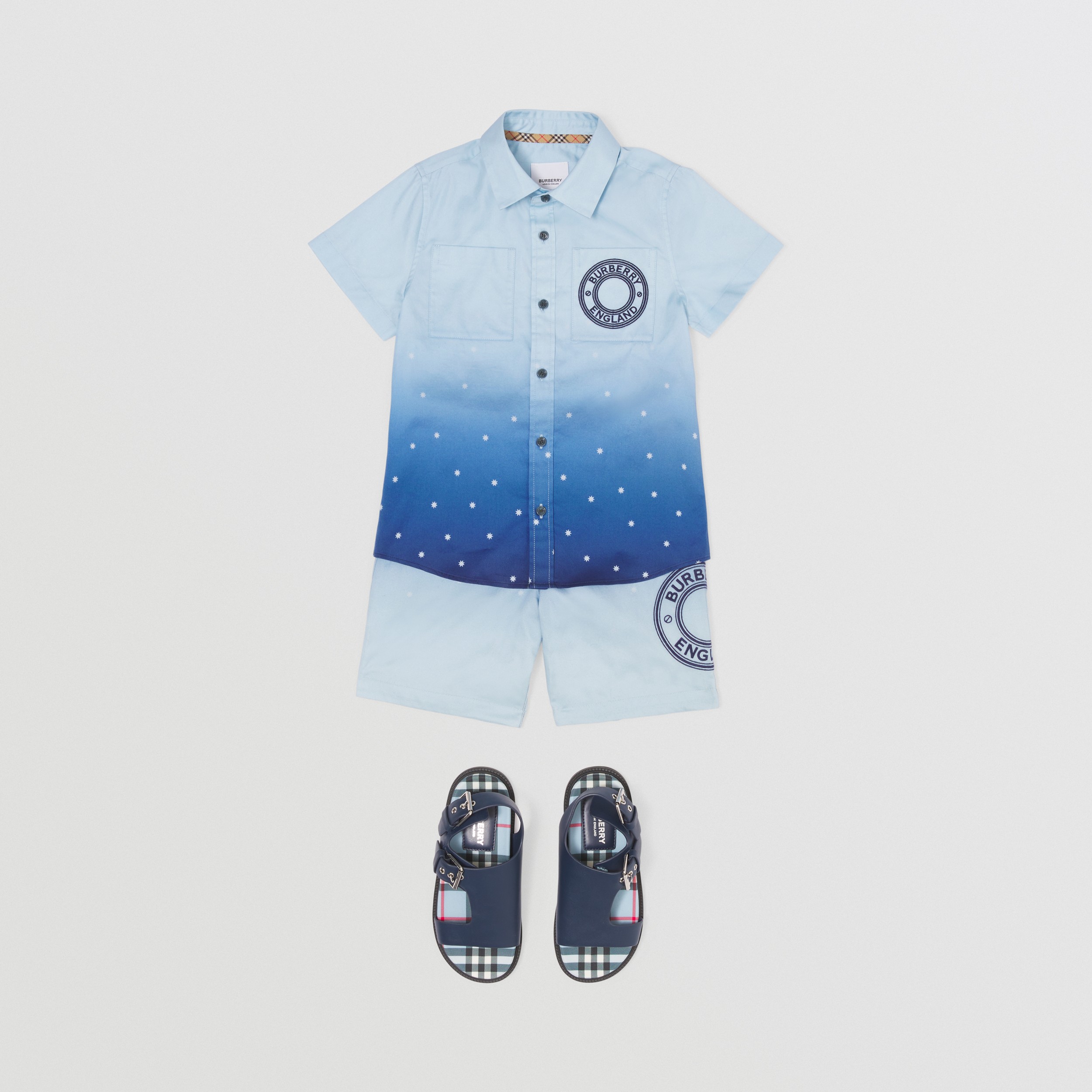 Camisa de mangas curtas em algodão com estampa de constelação (Azul Claro/azul Marinho) | Burberry® oficial - 3