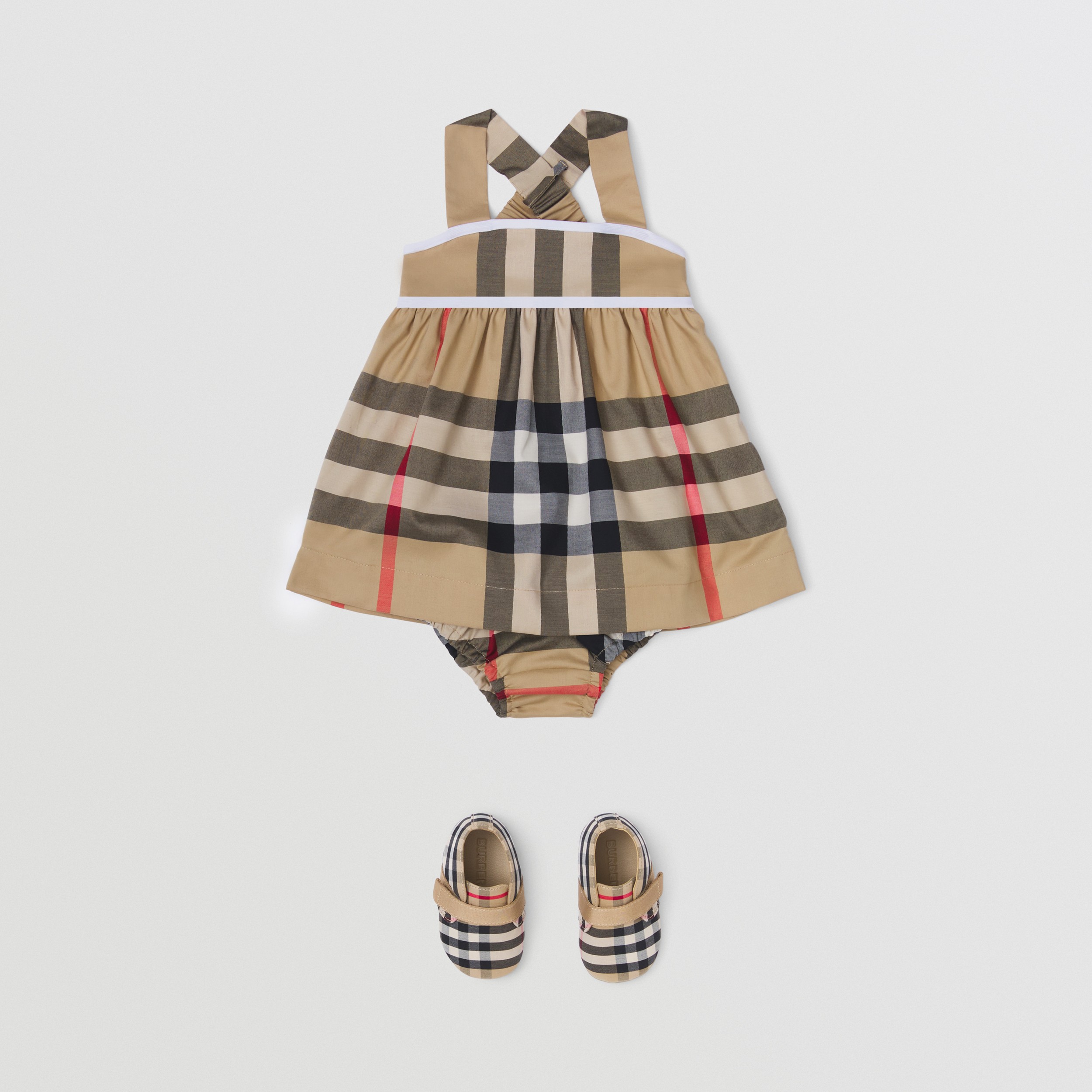 Check Stretch Cotton Dress with Bloomers in Archive Beige - Children | Burberry® Official - 3
