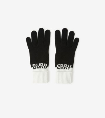 Burberry Logo Intarsia Two-tone Cashmere Gloves , Size: S/M