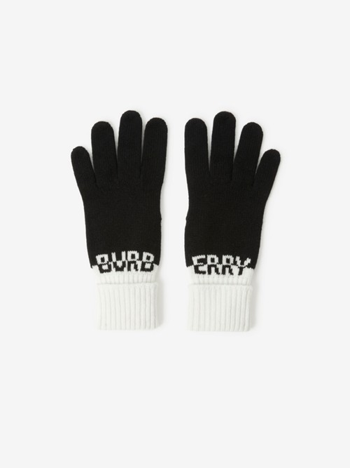 Burberry Logo Intarsia Two-tone Cashmere Gloves In Black/white