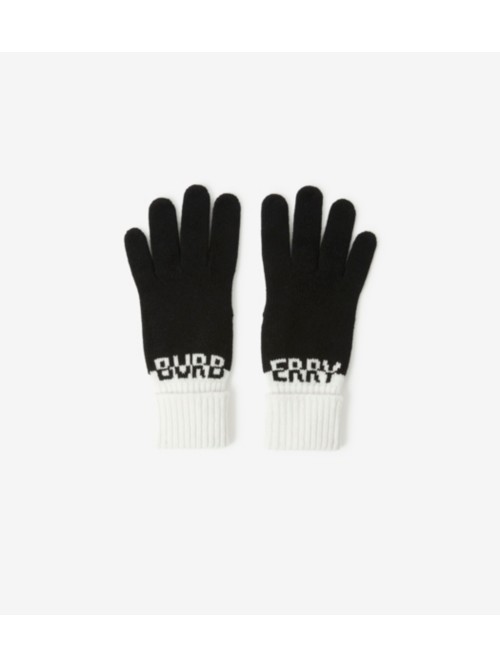 Shop Burberry Logo Intarsia Two-tone Cashmere Gloves In Black/white