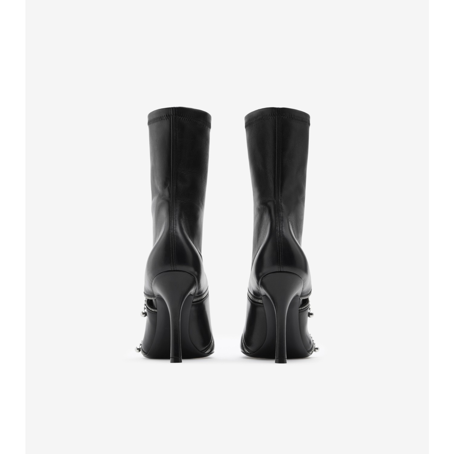 Leather Peep Boots in Black - Women | Burberry® Official