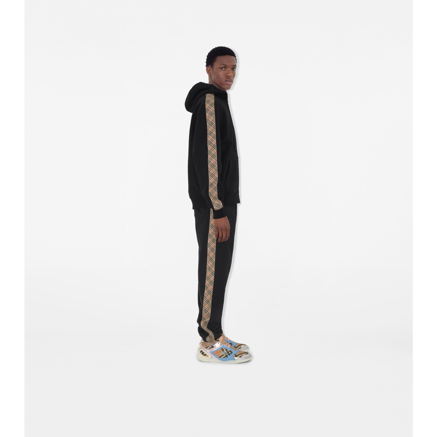 Check Trim Cotton Zip Hoodie