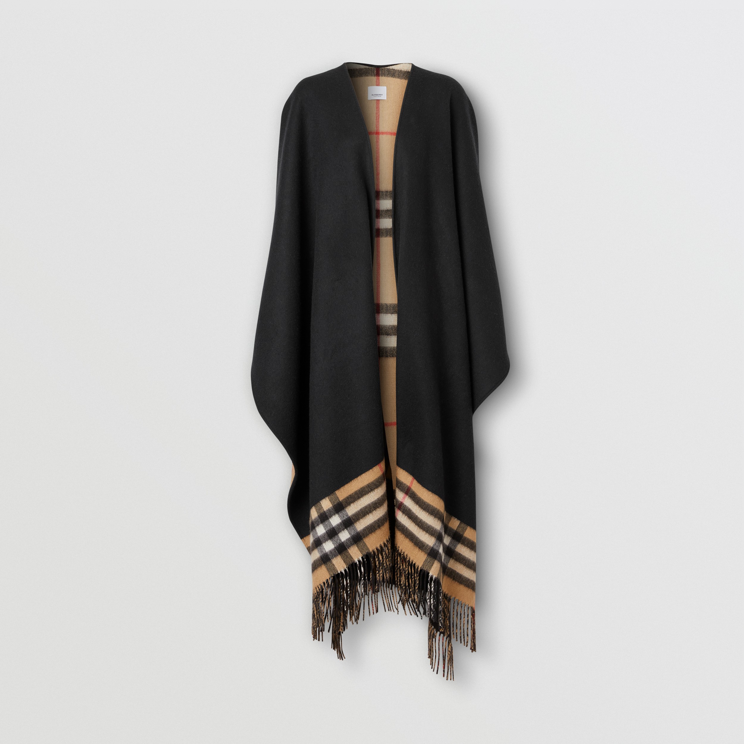 Reversible Check Wool Cashmere Cape in Black - Women | Burberry® Official - 4