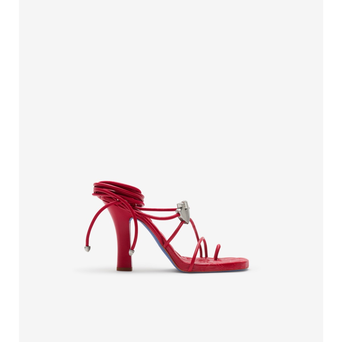 Shop Burberry Leather Ivy Shield Heeled Sandals In Scarlet