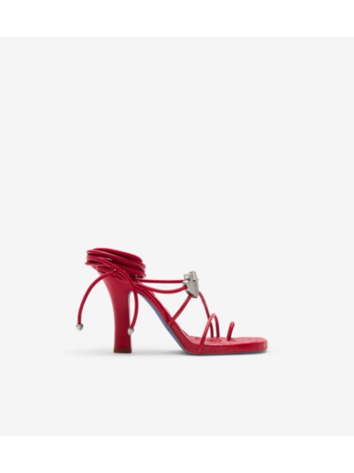 Burberry Leather Ivy Shield Heeled Sandals In Scarlet