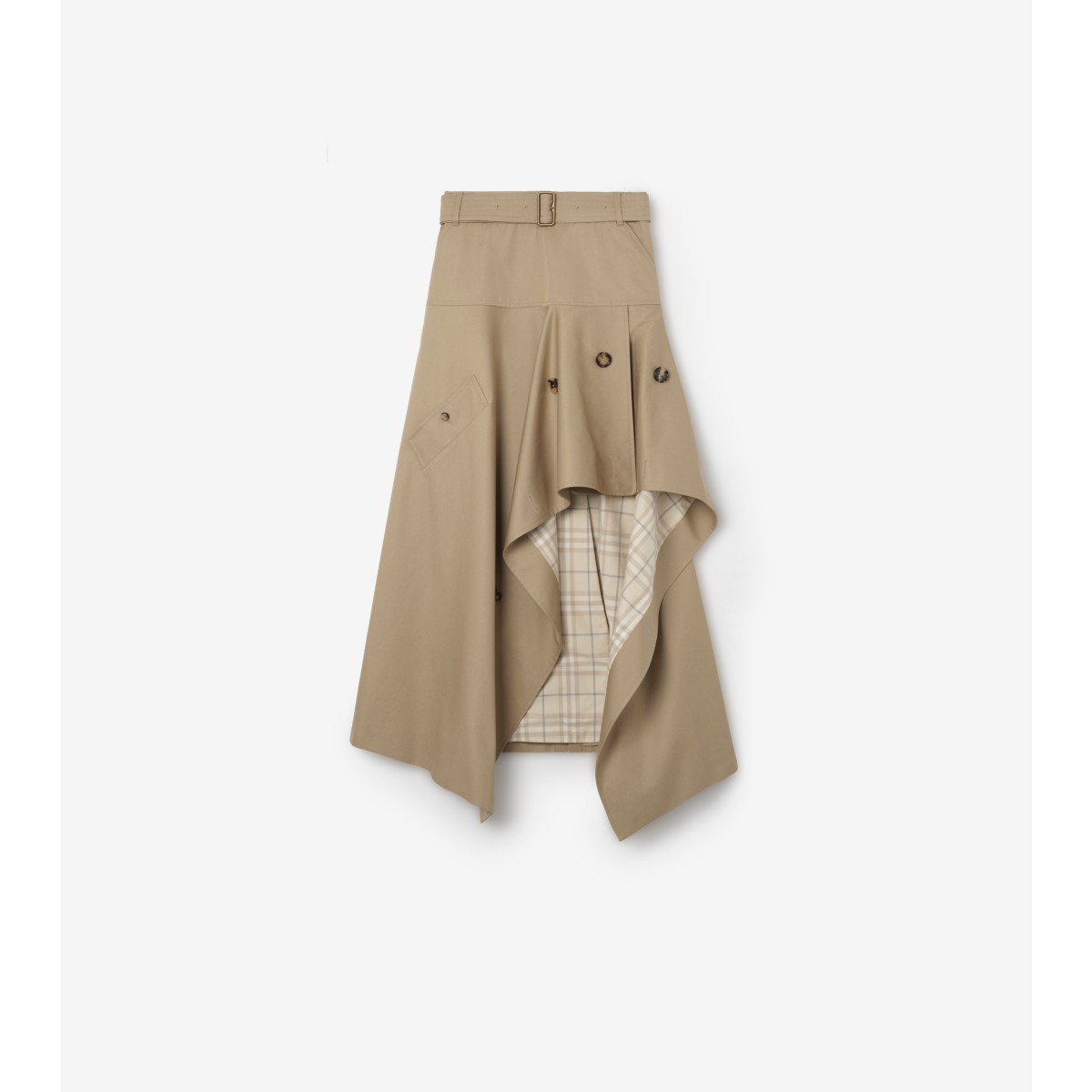  Check Gabardine Asymmetric Trench Skirt