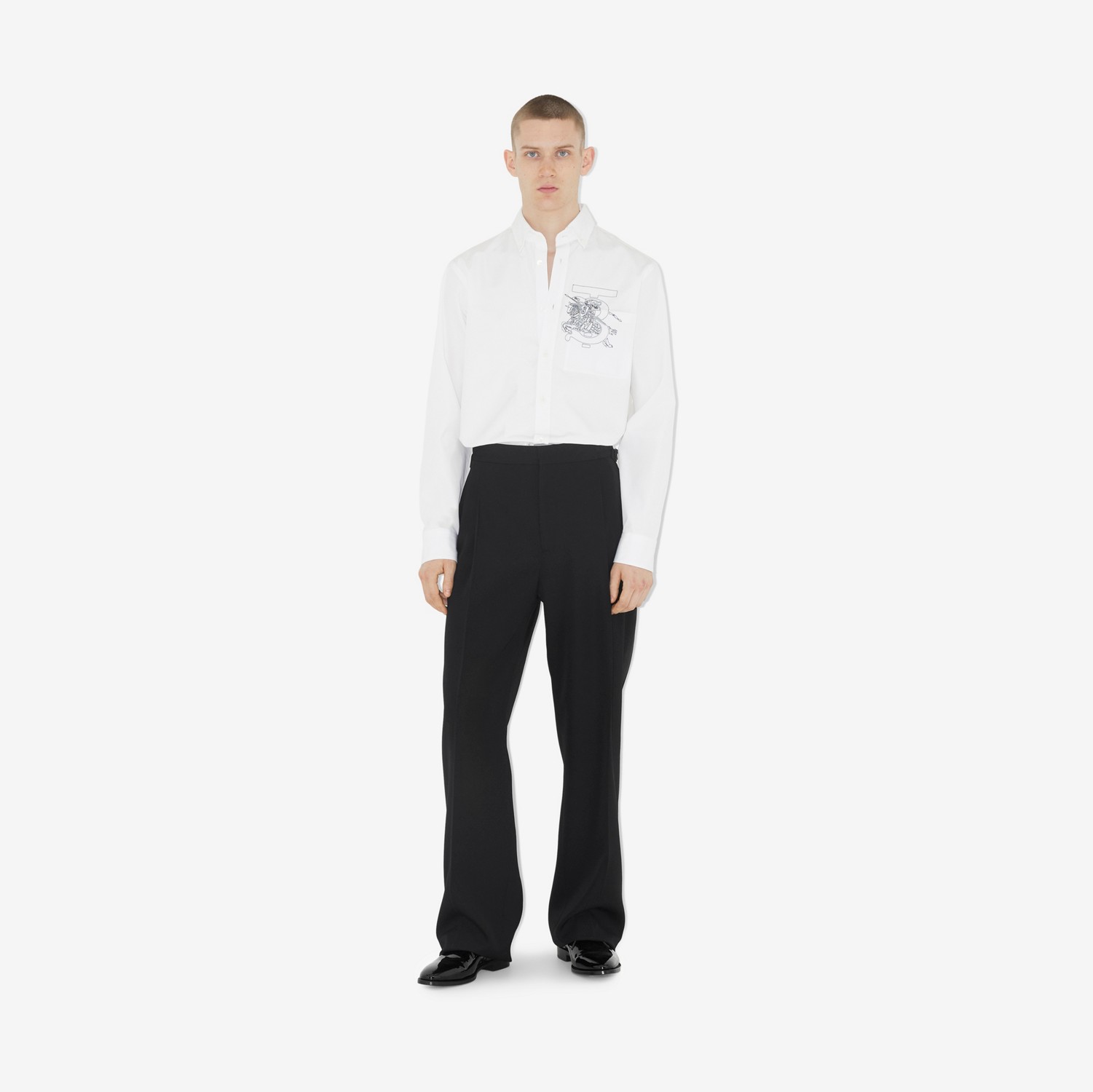 모노그램 EKD 코튼 슬림핏 셔츠 (옵틱 화이트) - 남성 | Burberry®
