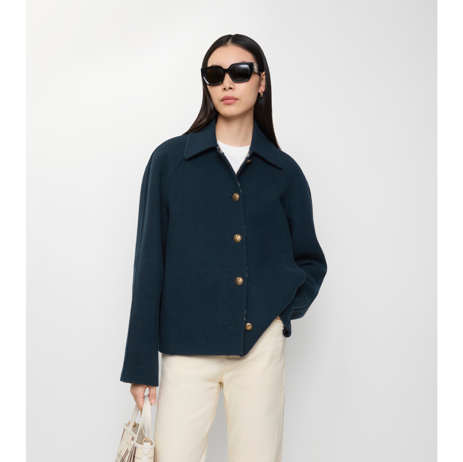 Wool Barn Jacket in Pilot blue - Women | Burberry® Official