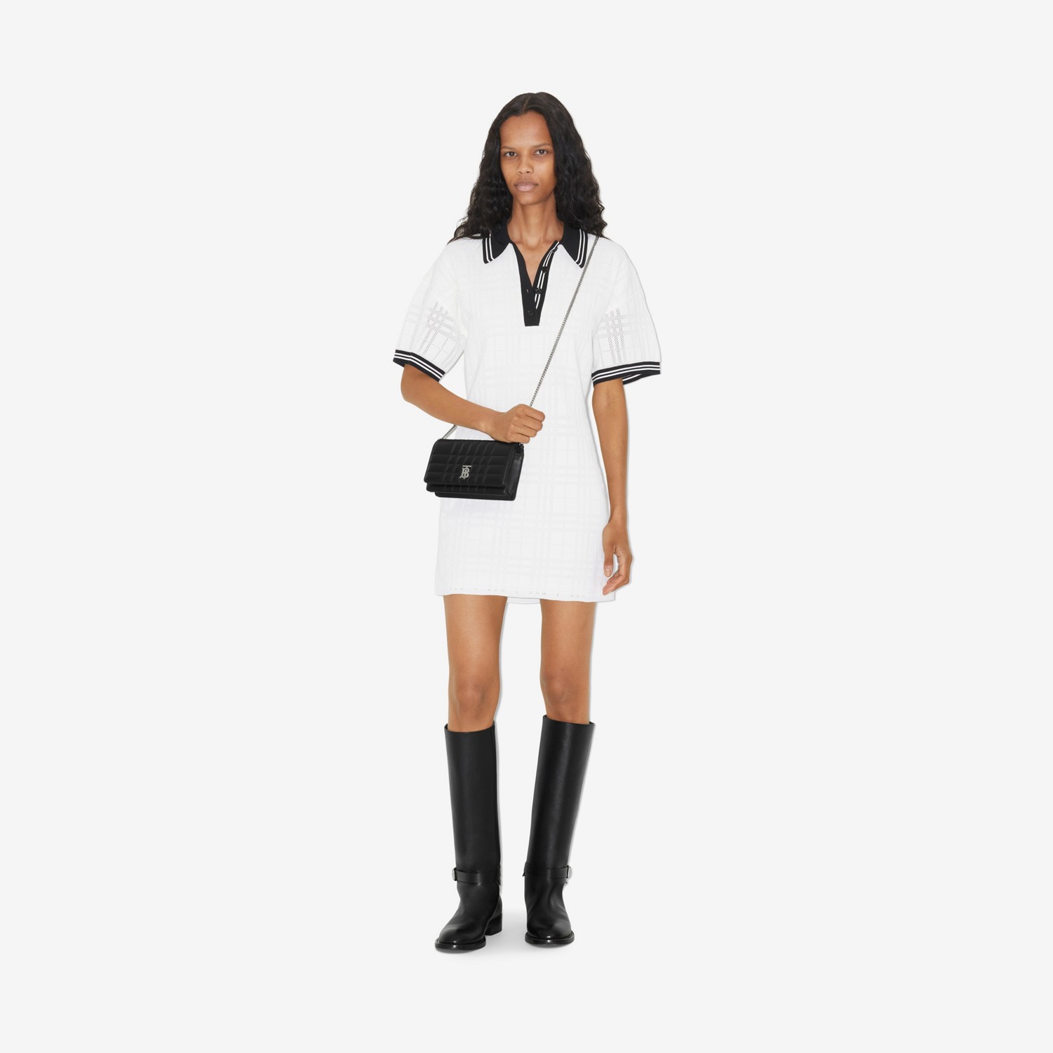 Check Technical Cotton Polo Shirt Dress in White - Women | Burberry® Official