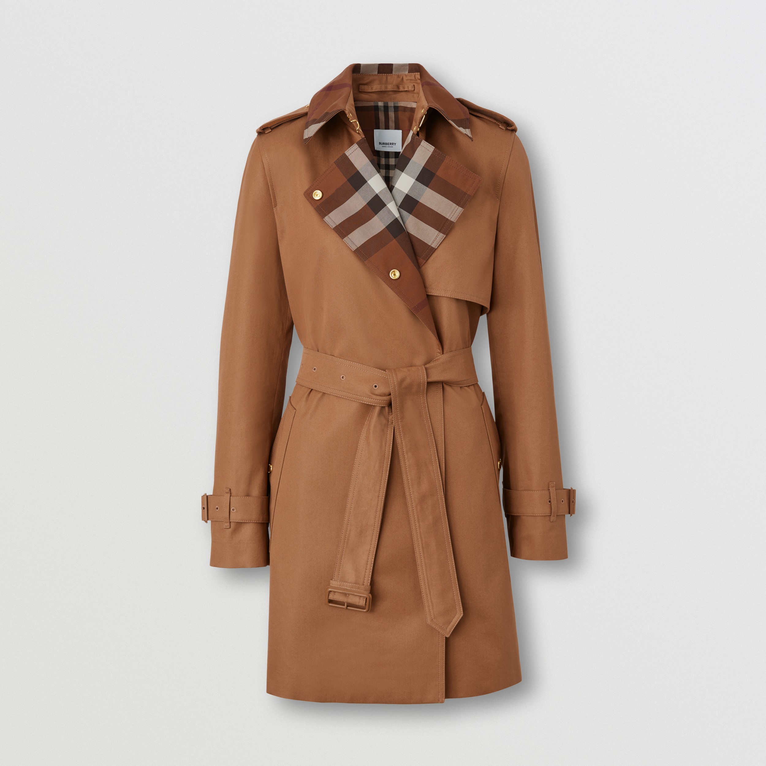 Check Panel Cotton Gabardine Trench Coat in Dusty Caramel - Women | Burberry® Official - 4