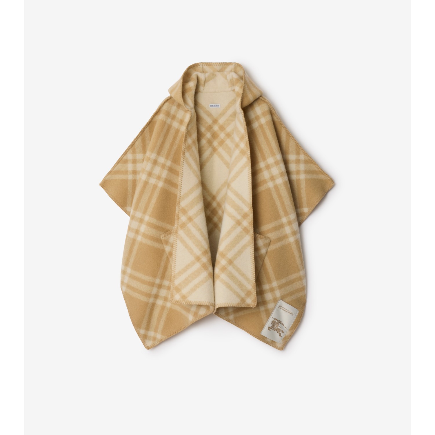 Reversible Check Wool Hooded Cape in Sand beige/ecru beige | Burberry® Official