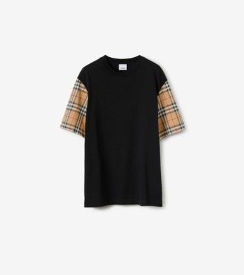 チェック スリーブ コットンTシャツ (ブラック) - ウィメンズ, コットン | Burberry®公式サイト