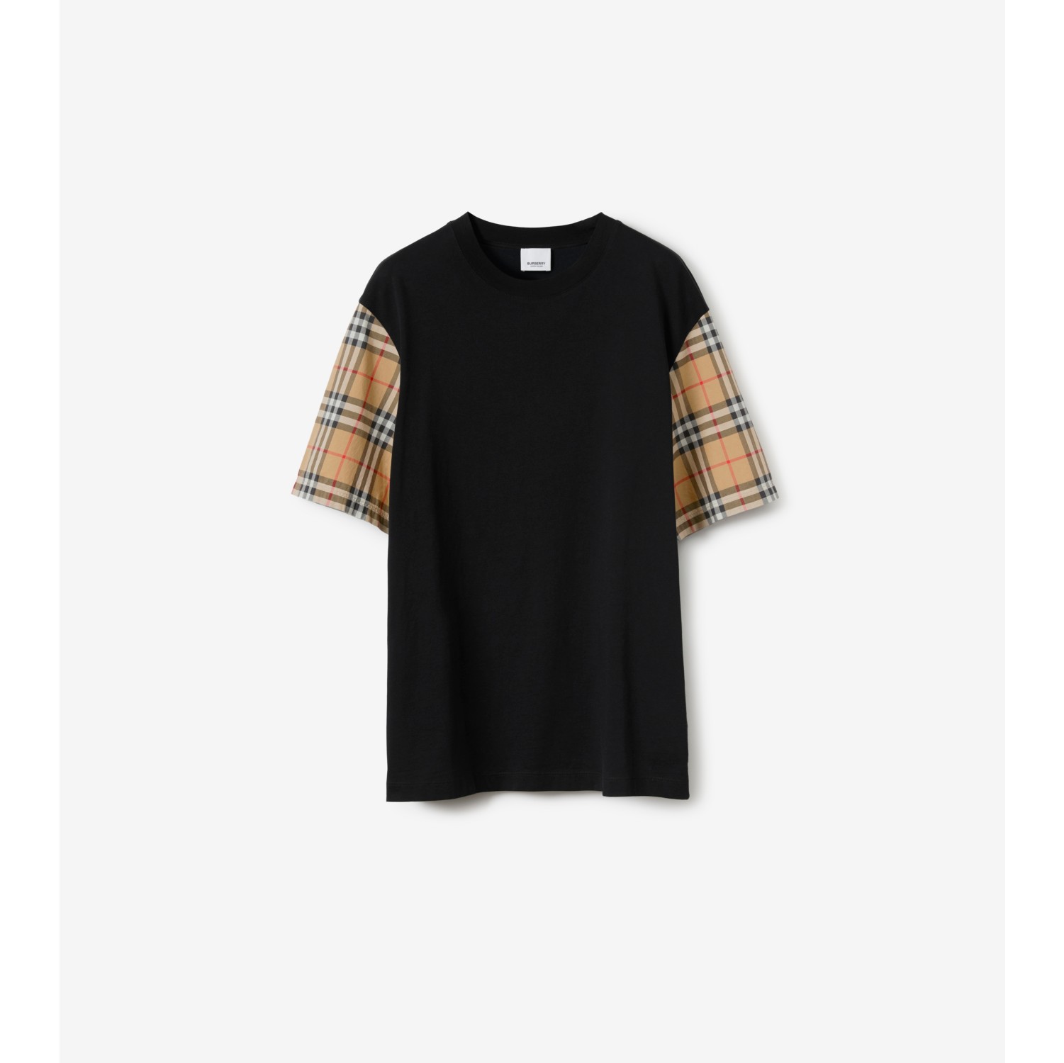 Baumwoll-T-Shirt mit Check-Ärmeln