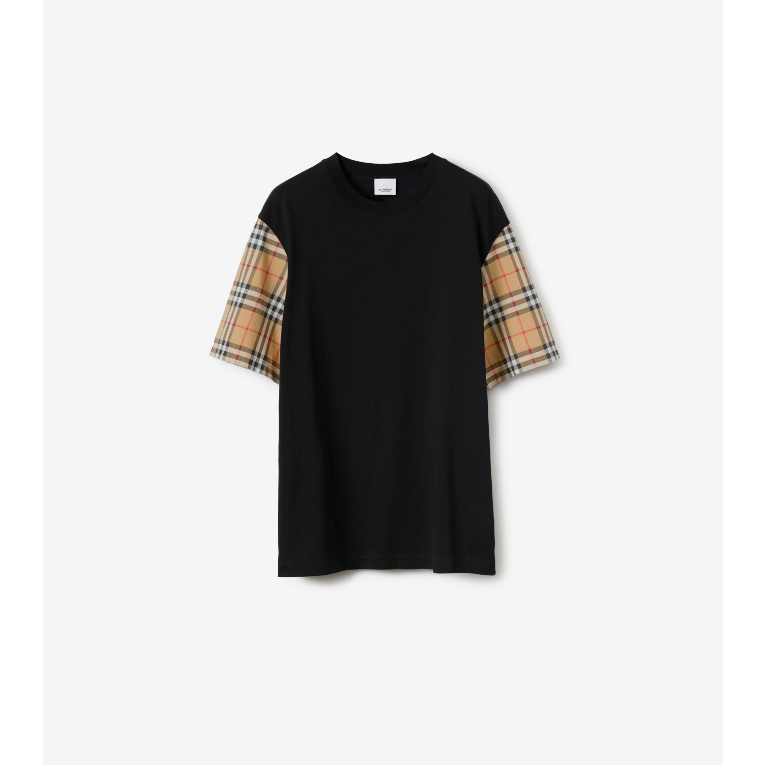 Check Sleeve Cotton T shirt in Black Women Burberry Official