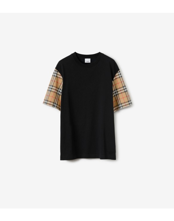 Check Sleeve Cotton T-shirt