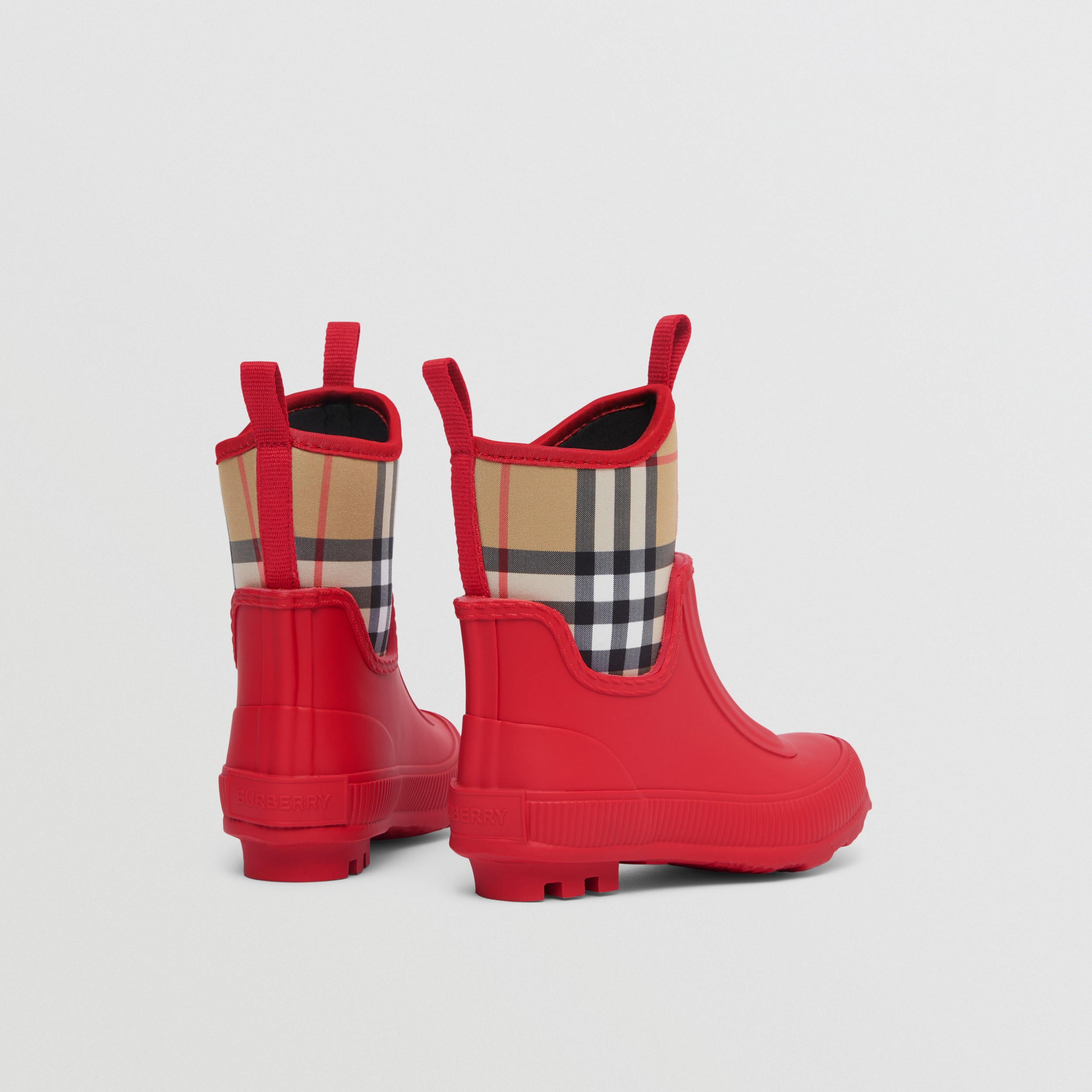 Vintage Check Neoprene and Rubber Rain Boots in Bright Red - Children | Burberry® Official - 3