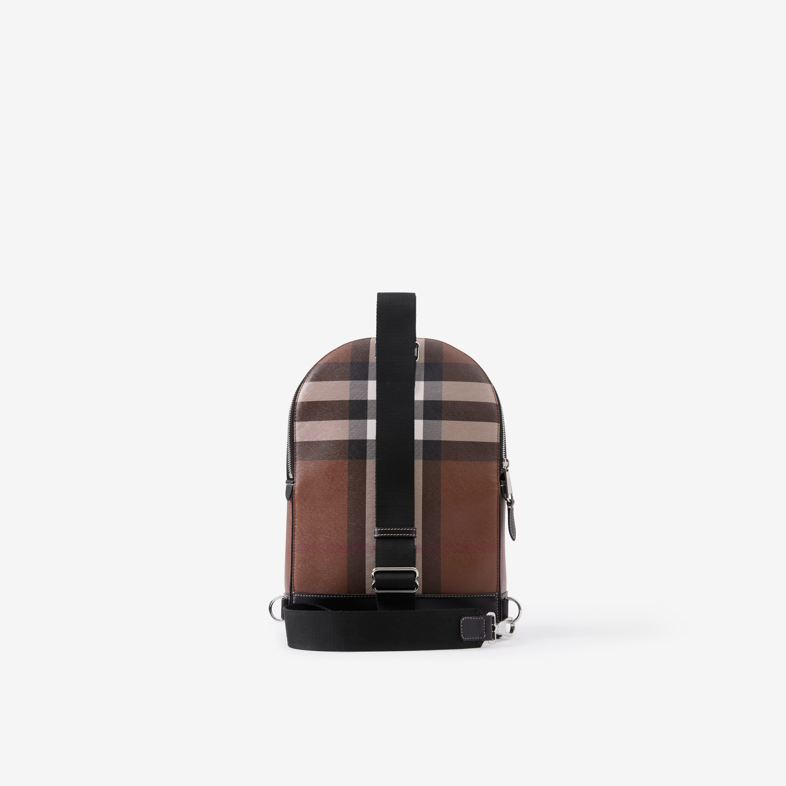 Check and Leather Crossbody Backpack in Dark Birch Brown - Men | Burberry® Official - 3