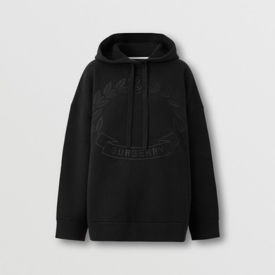 Burberry Embroidered Oak Leaf Crest Oversized Hoodie In Black
