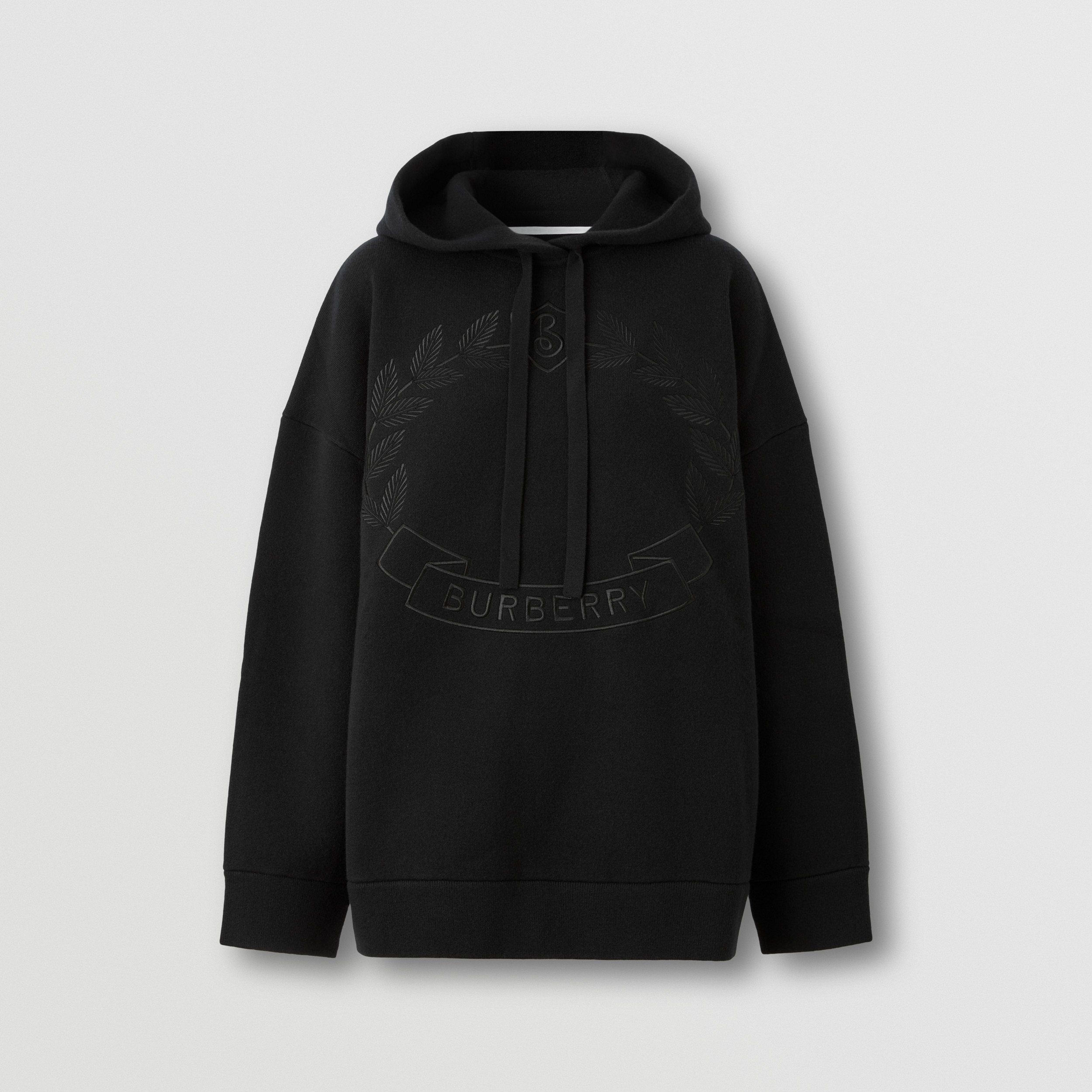 Embroidered Oak Leaf Crest Oversized Hoodie in Black - Women | Burberry® Official - 4