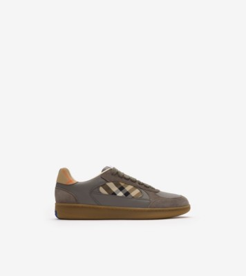 Leather, Suede and Check Terrace Sneakers​ in Tower grey/sand beige - Men | Burberry® Official