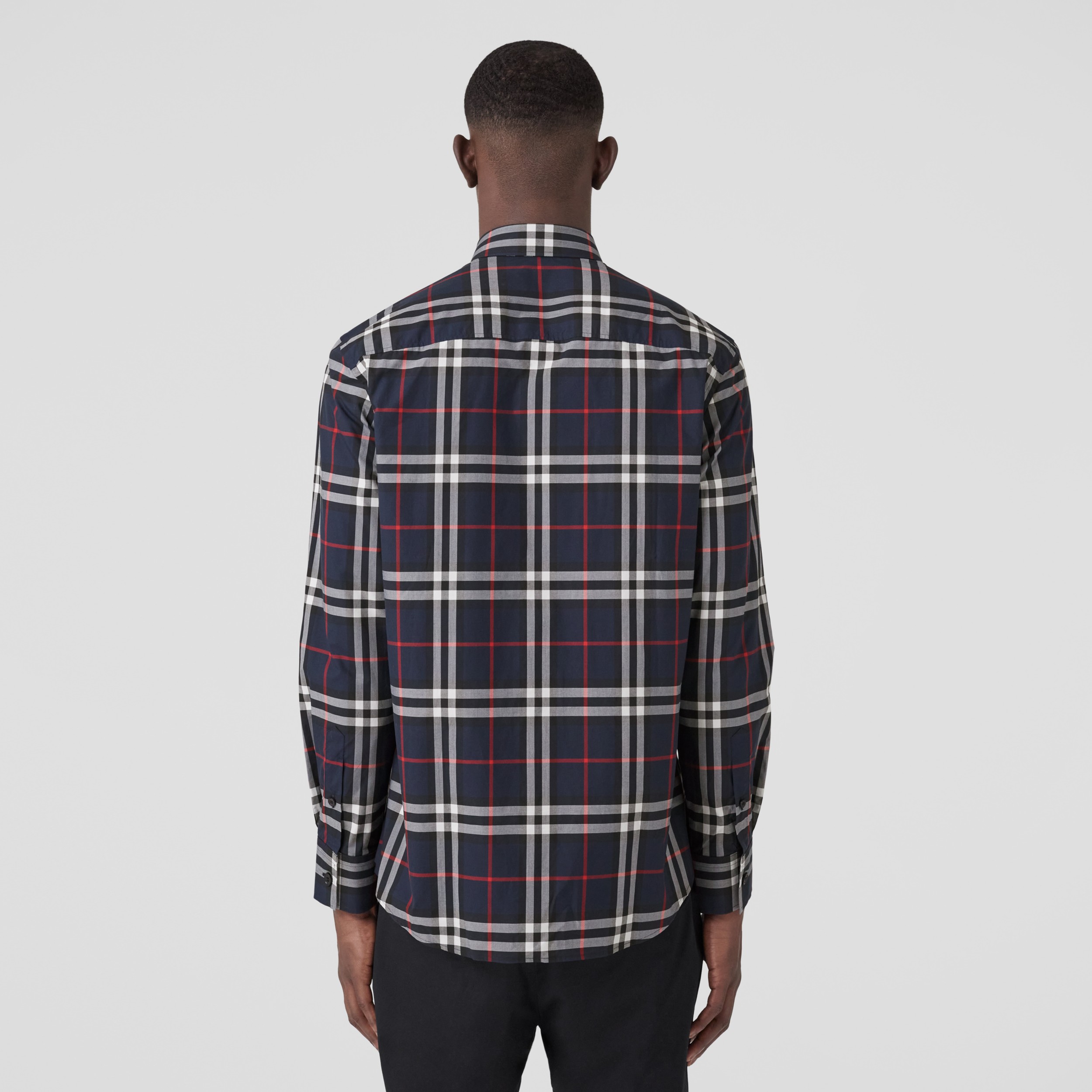 Check Cotton Poplin Shirt in Navy - Men | Burberry® Official - 3