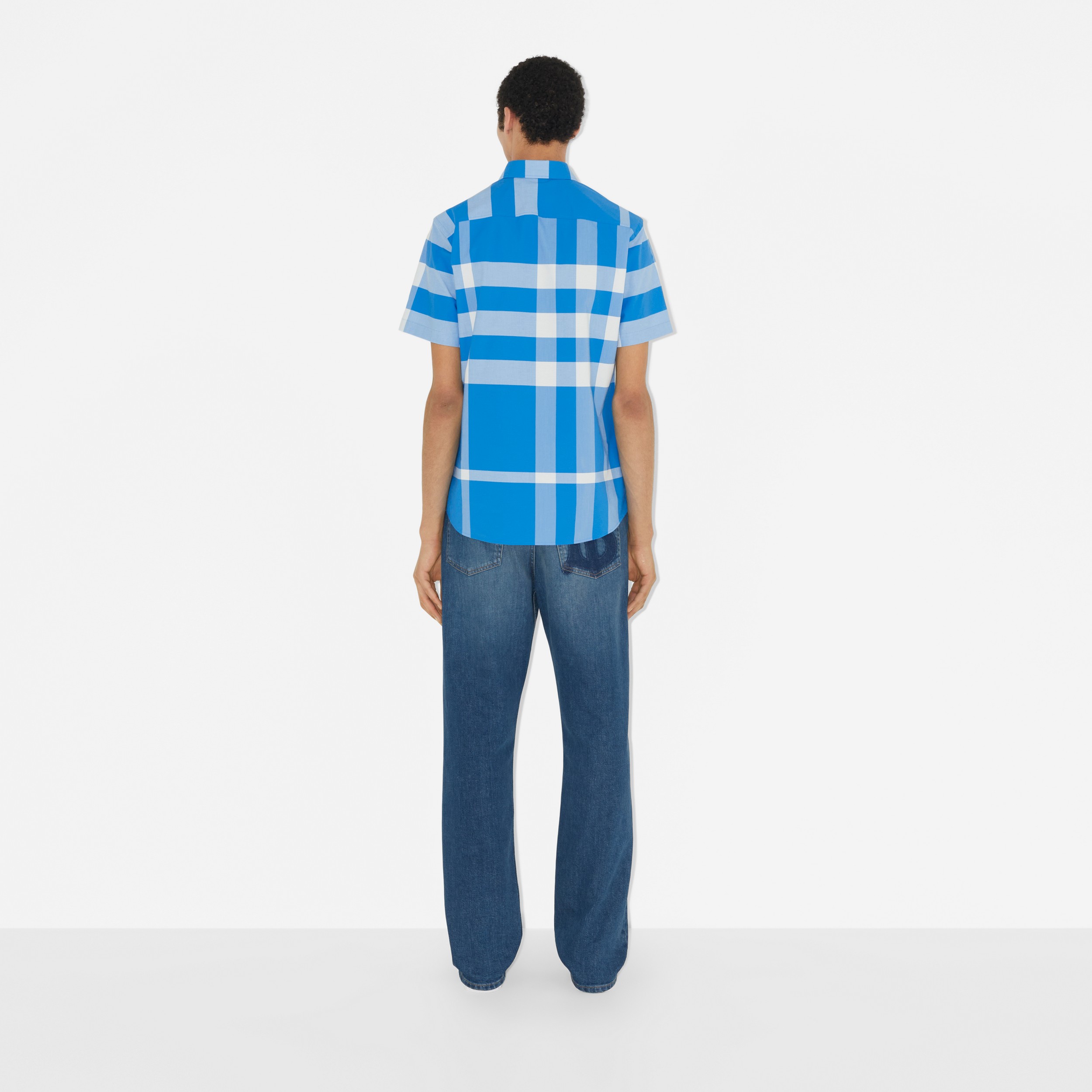 Chemise à manches courtes en popeline de coton stretch Check (Bleu Vif) - Homme | Site officiel Burberry® - 4