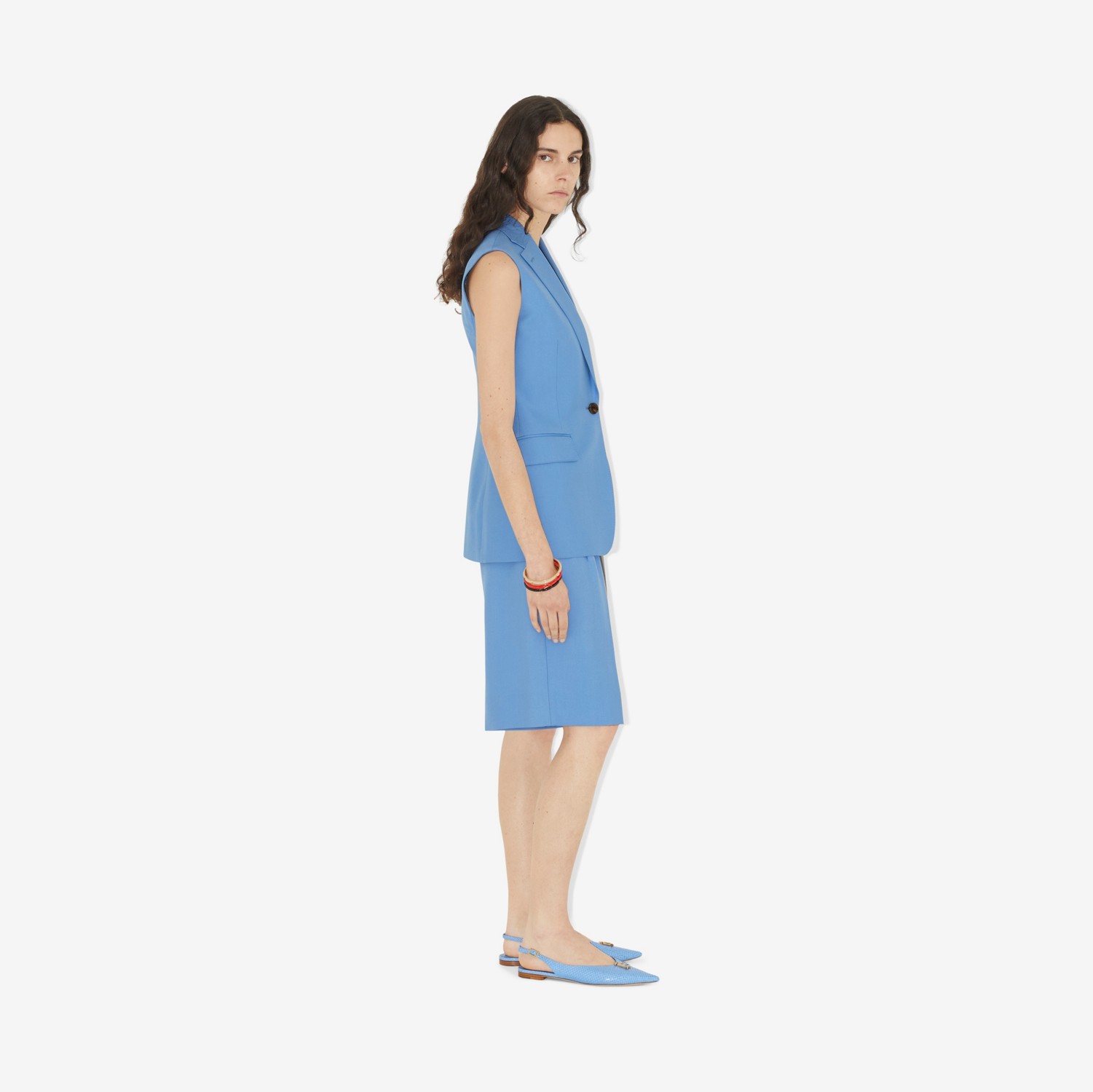 Paletó sem mangas de lã (Azul Centáurea Discreto) - Mulheres | Burberry® oficial
