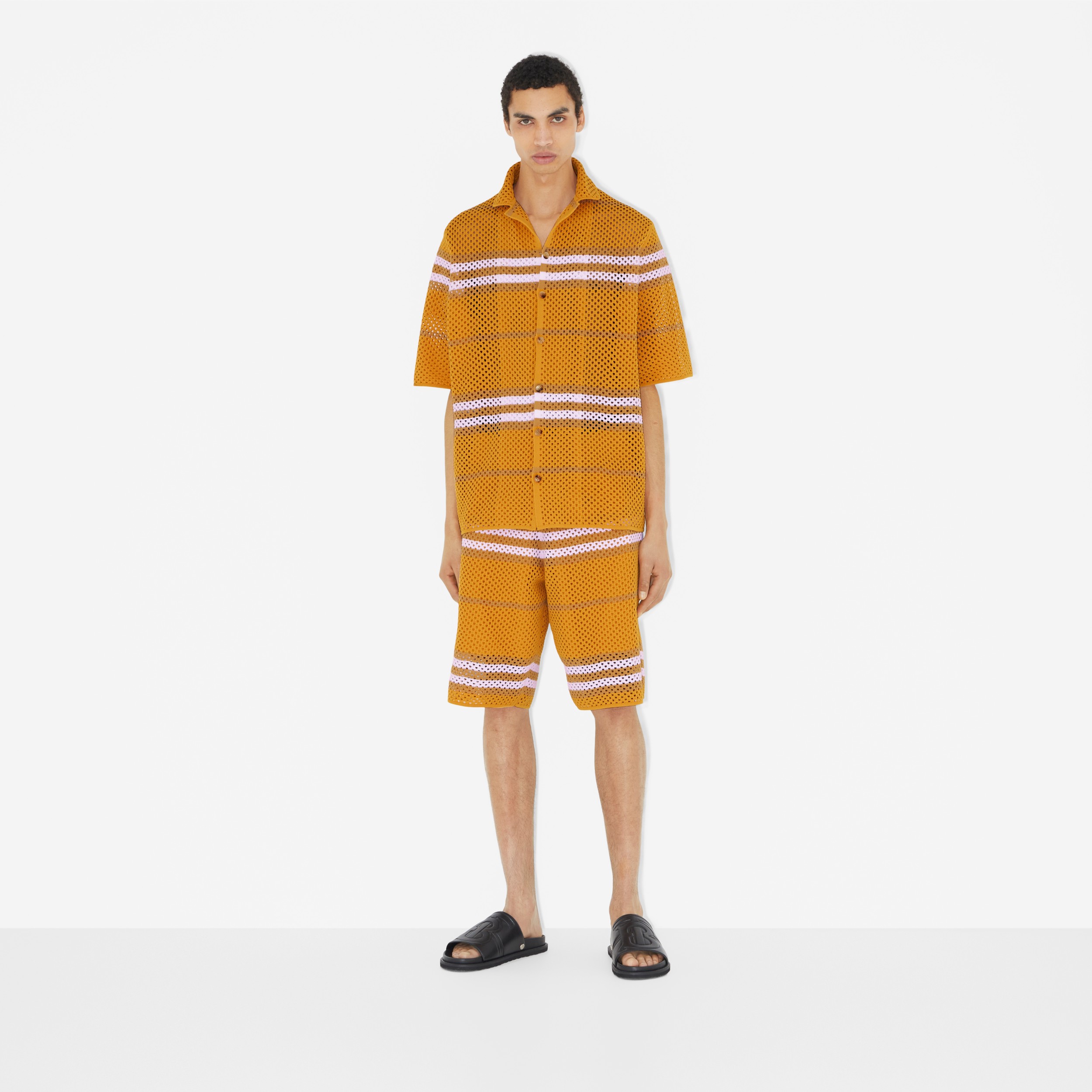 Icon Stripe Pointelle Knit Shorts in Marigold - Men | Burberry® Official