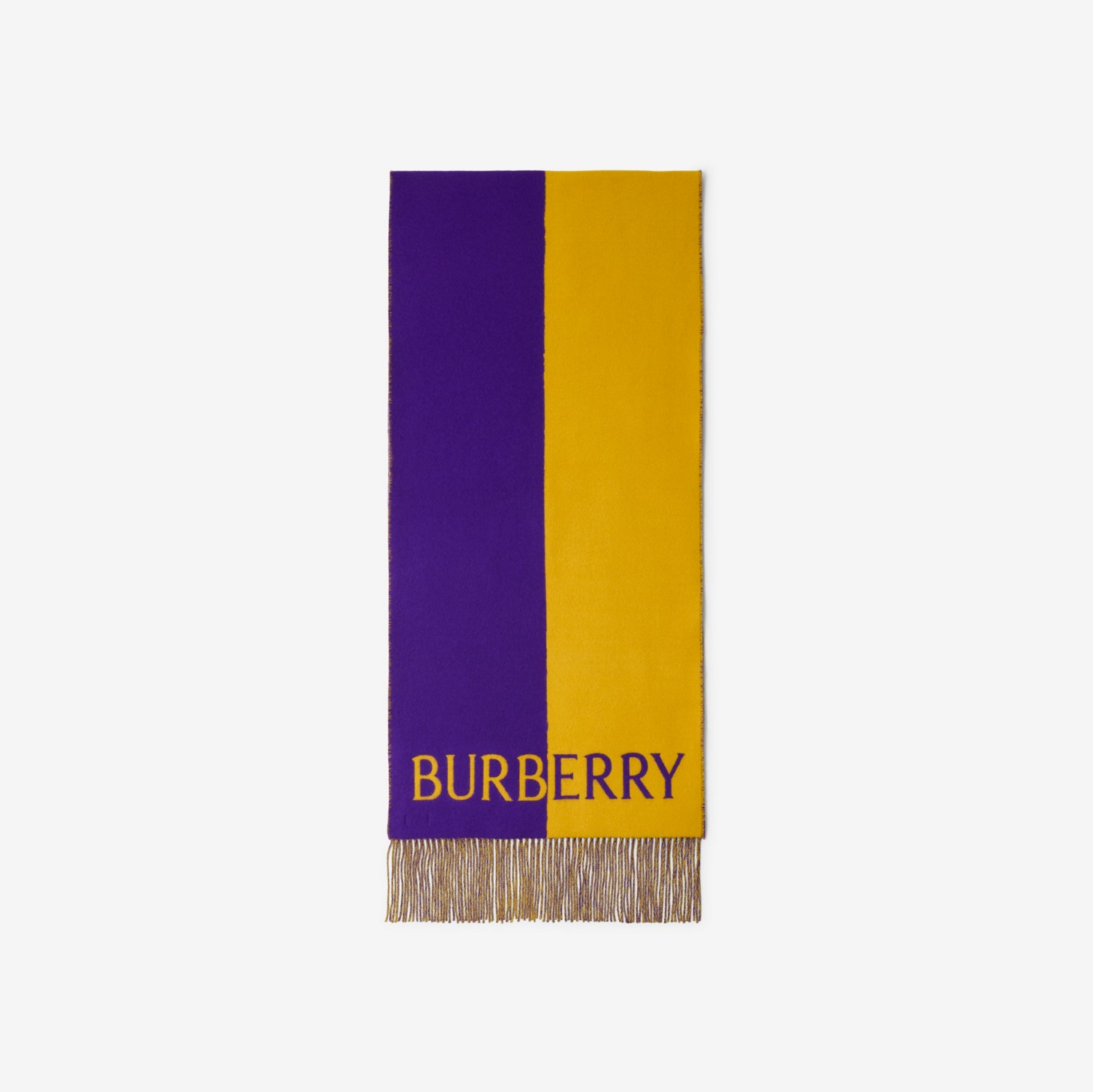 马术骑士徽标羊毛羊绒混纺围巾 (秋梨黄 / 皇室紫) | Burberry® 博柏利官网