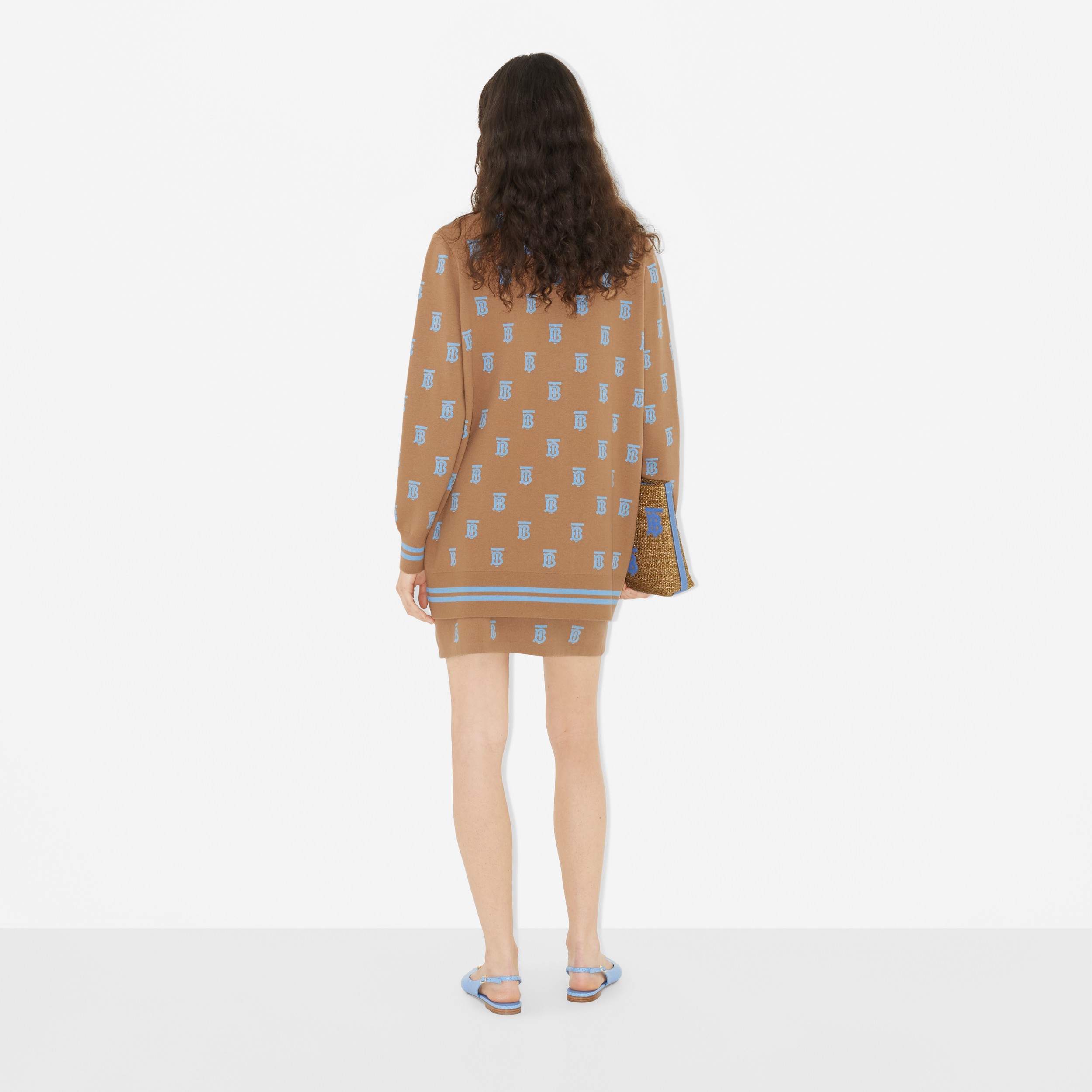 Monogram Wool Silk Blend Jacquard Mini Skirt in Camel - Women | Burberry® Official - 4