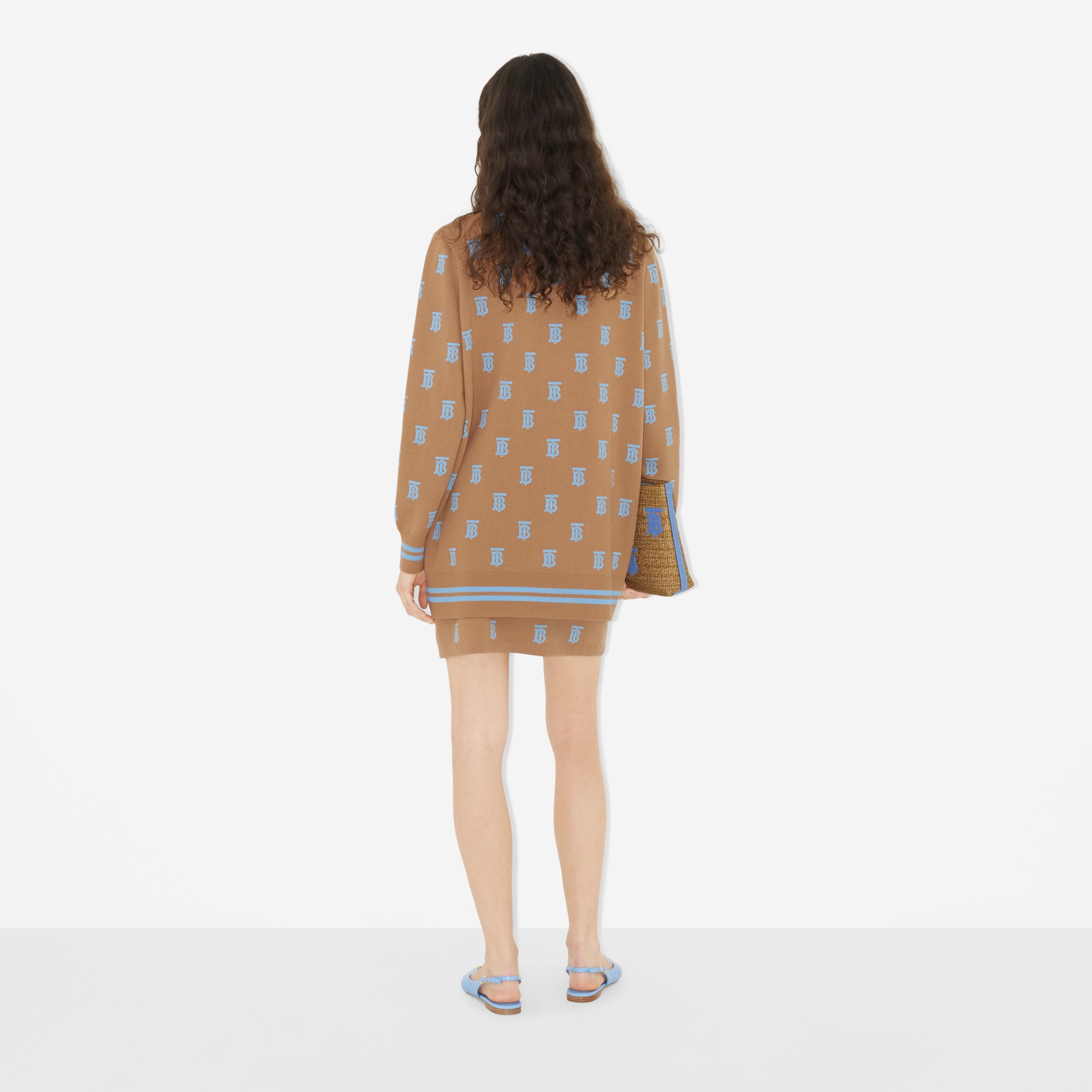Minissaia de lã e seda com monograma em jacquard (Camel) - Mulheres | Burberry® oficial - 4