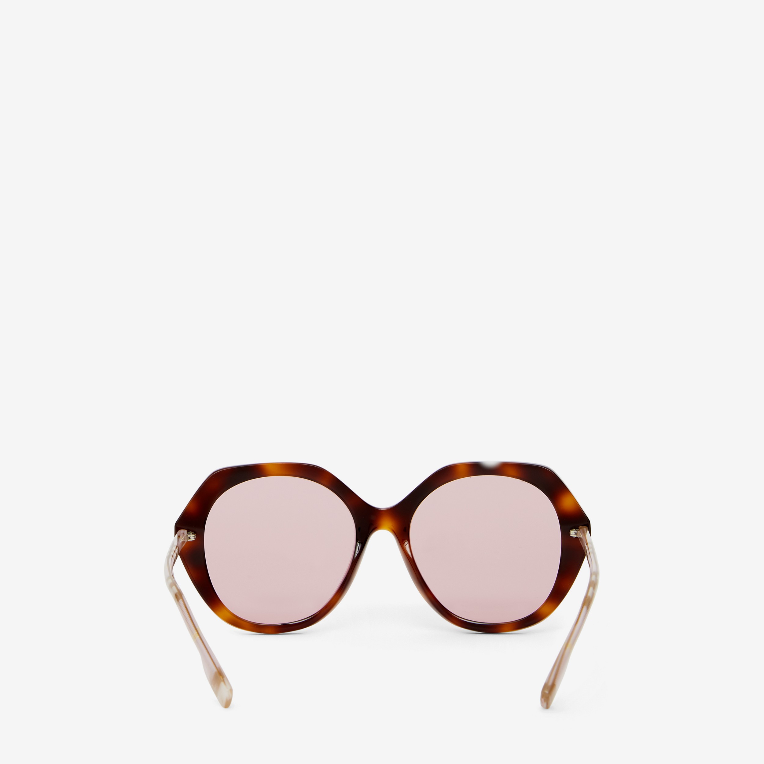 Oversized Check Detail Geometric Frame Sunglasses in Warm Tortoiseshell - Women | Burberry® Official - 3