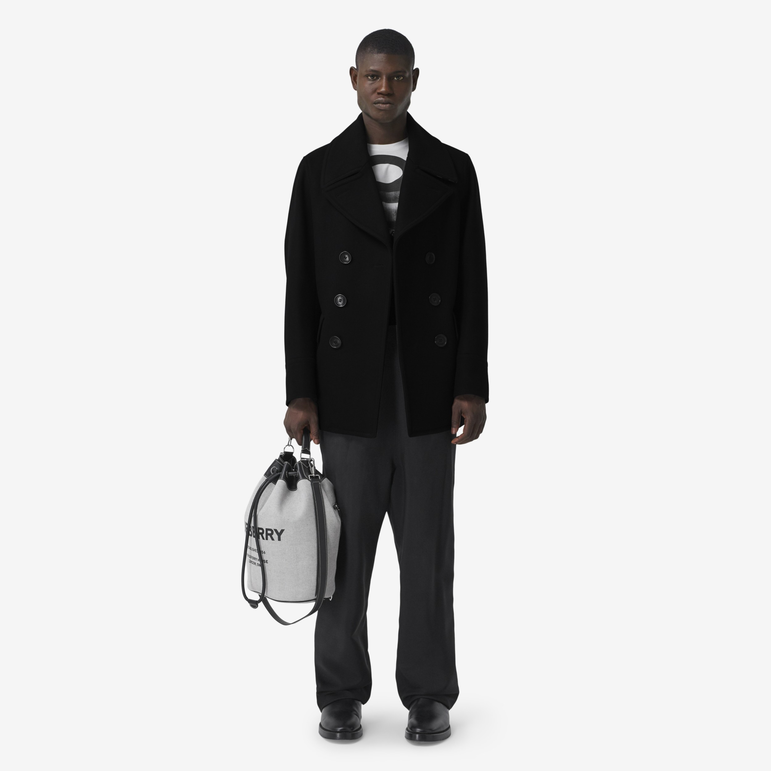 Abrigo marinero en mezcla de lana (Negro) - Hombre | oficial