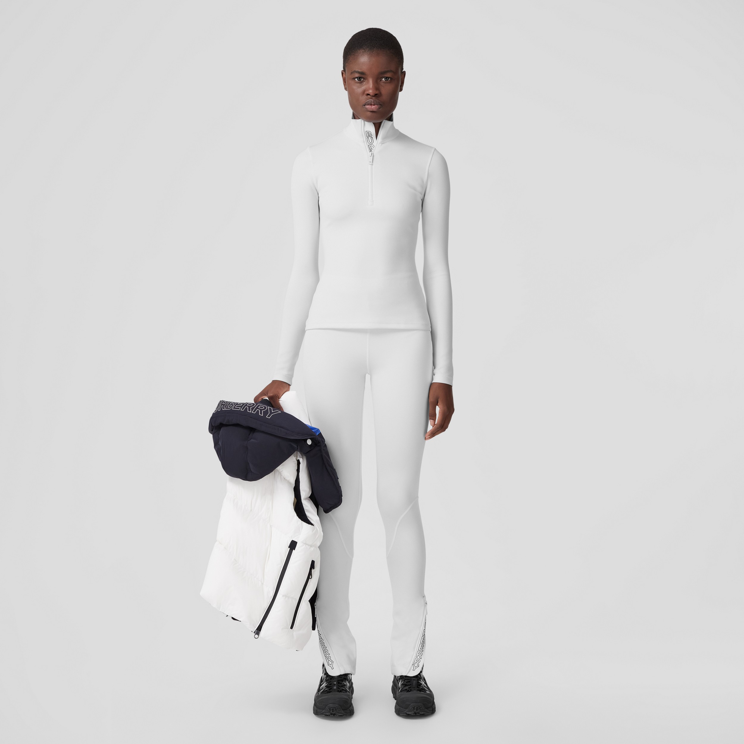 Logo Detail Stretch Jersey Leggings in White - Women | Burberry® Official - 1