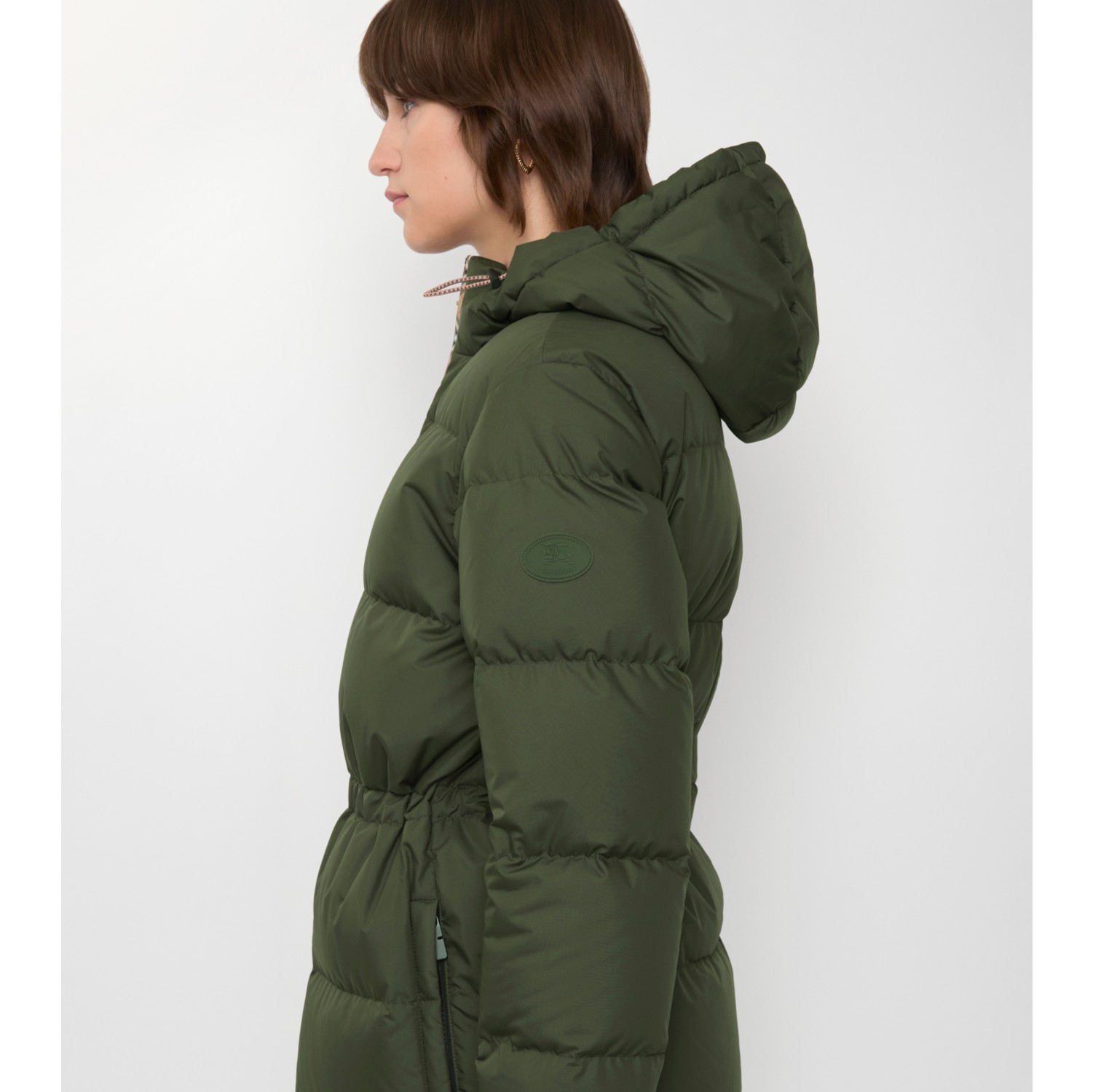 Check Trim Nylon Hooded Puffer Jacket in Shale green - Women | Burberry® Official