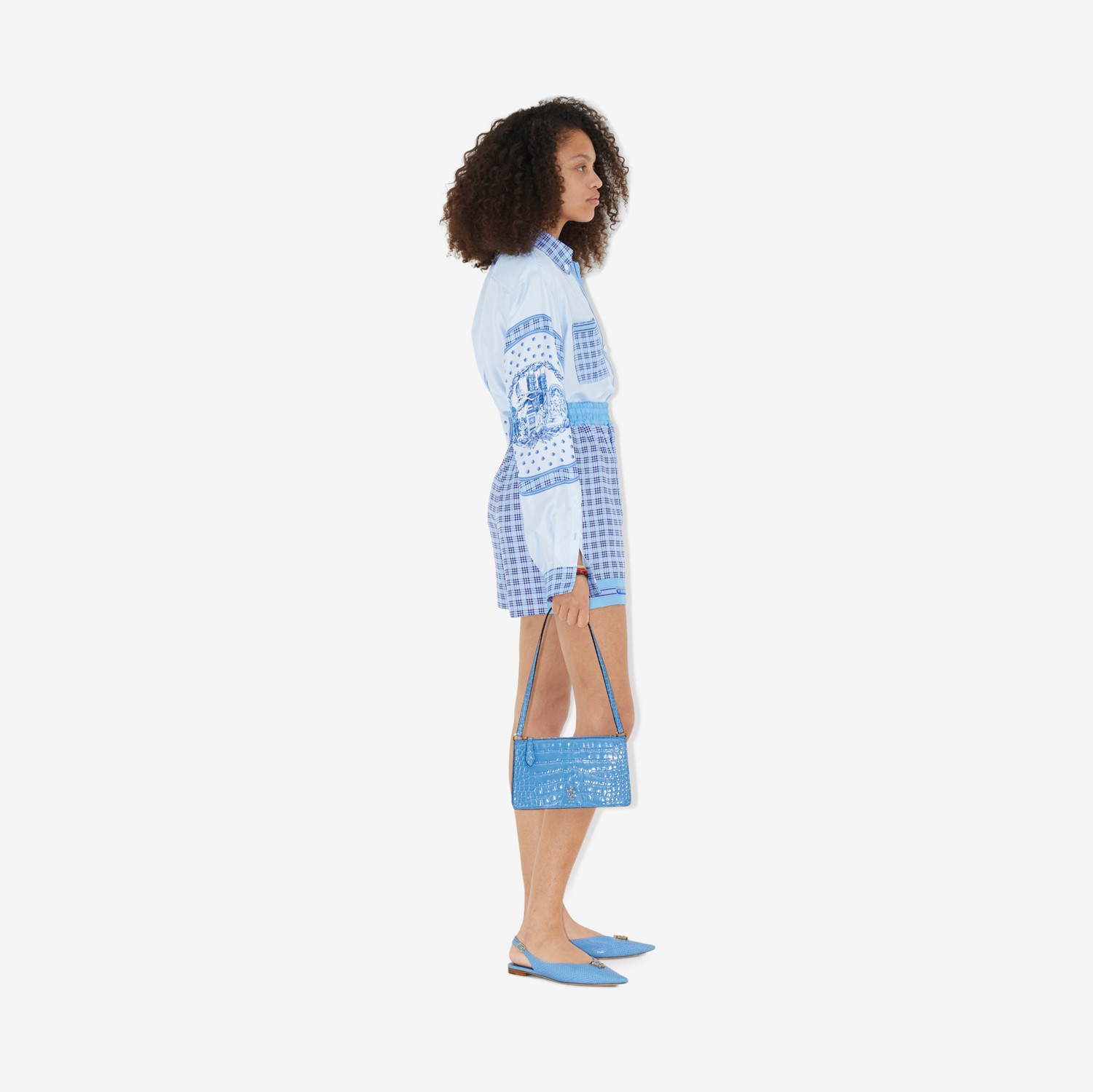 Camicia oversize in seta con stampa monumenti (Azzurro) - Donna | Sito ufficiale Burberry®
